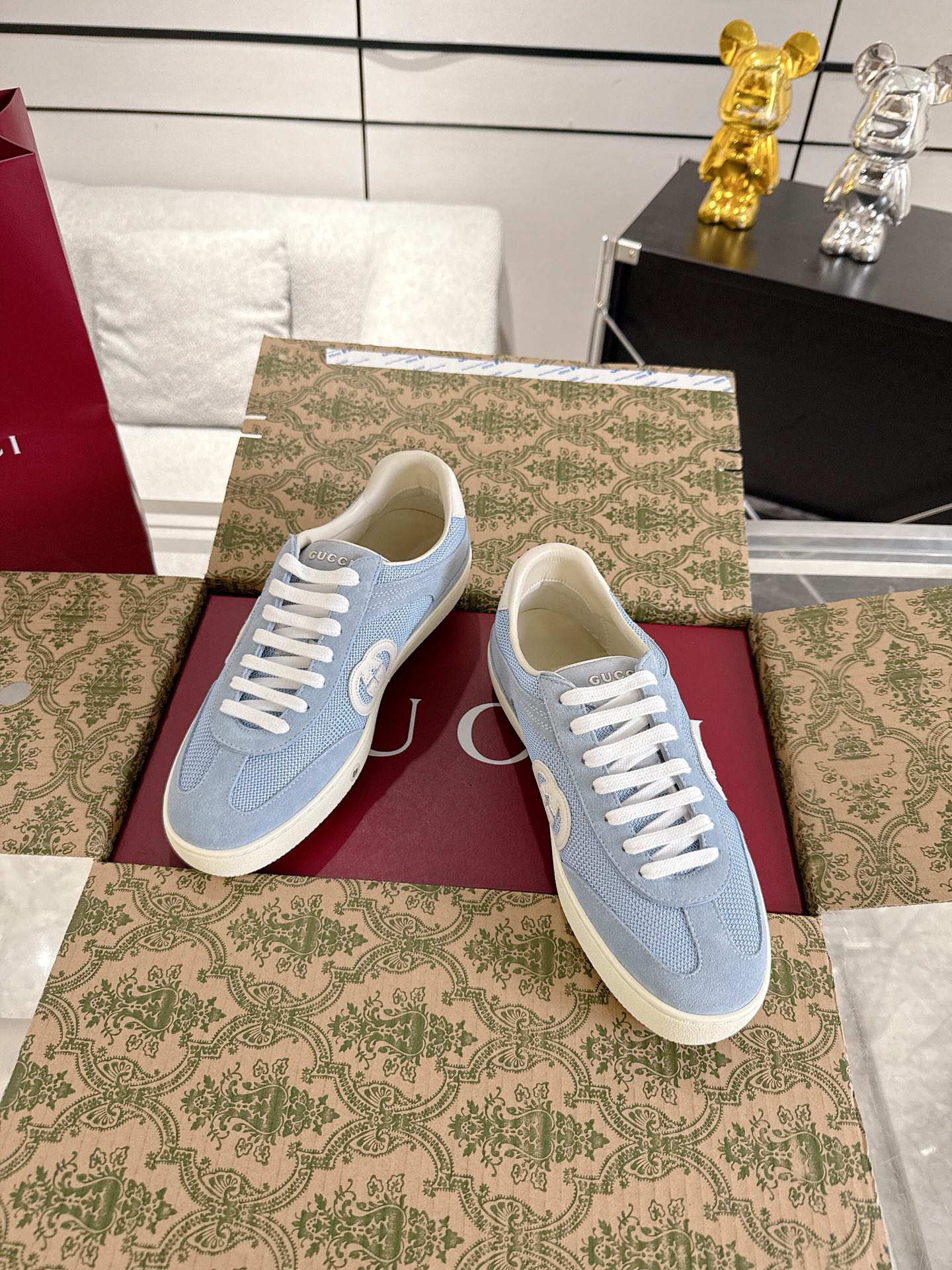 Gucci Women's Blue Suede Ace Sneakers with Interlocking G - Stylish & Comfortable 3 i1747764789738 6433 0 1