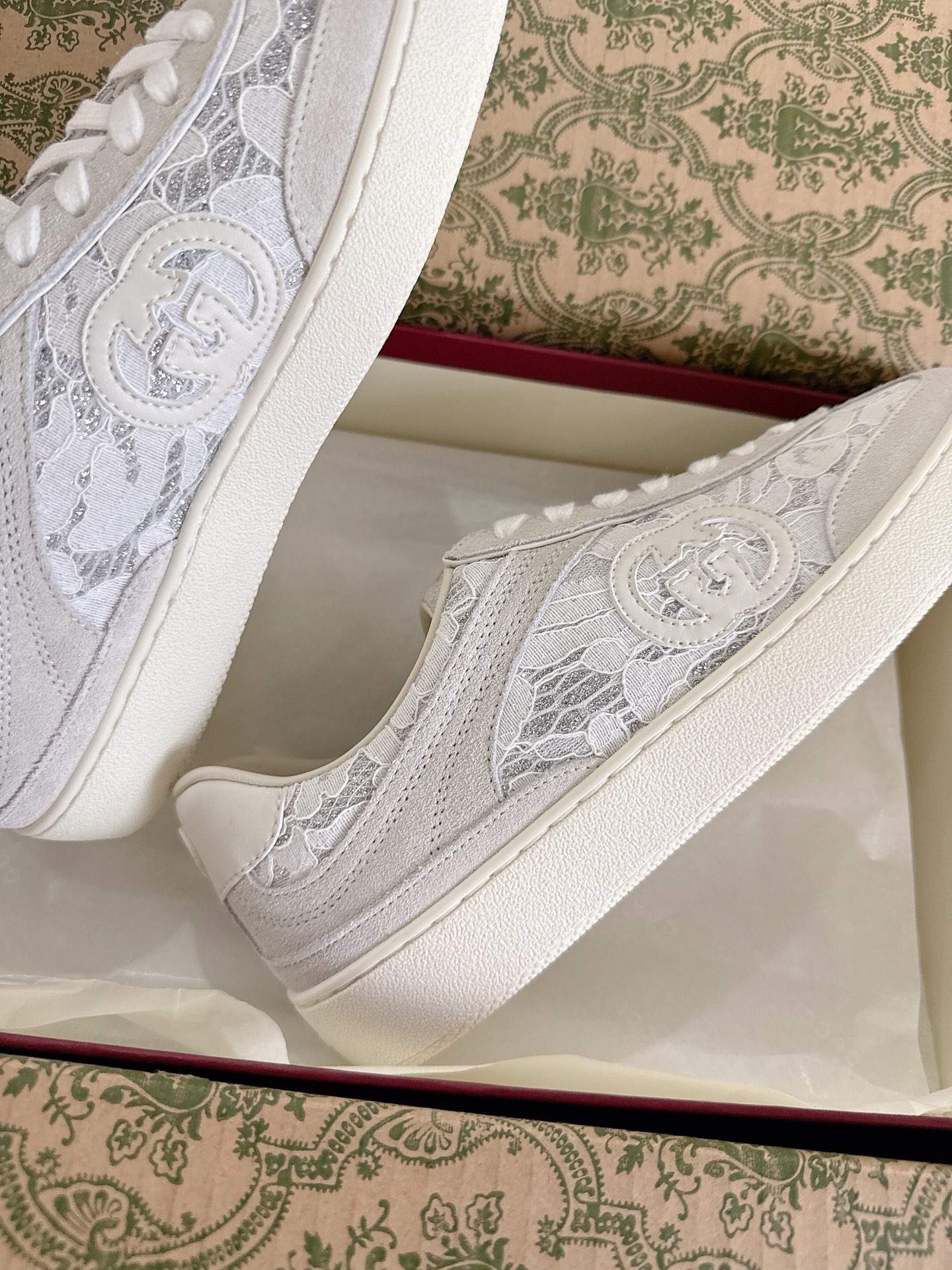 Gucci Women's Lace and Suede Sneakers with Interlocking G - White 7 i1747764878797 1344 0 5