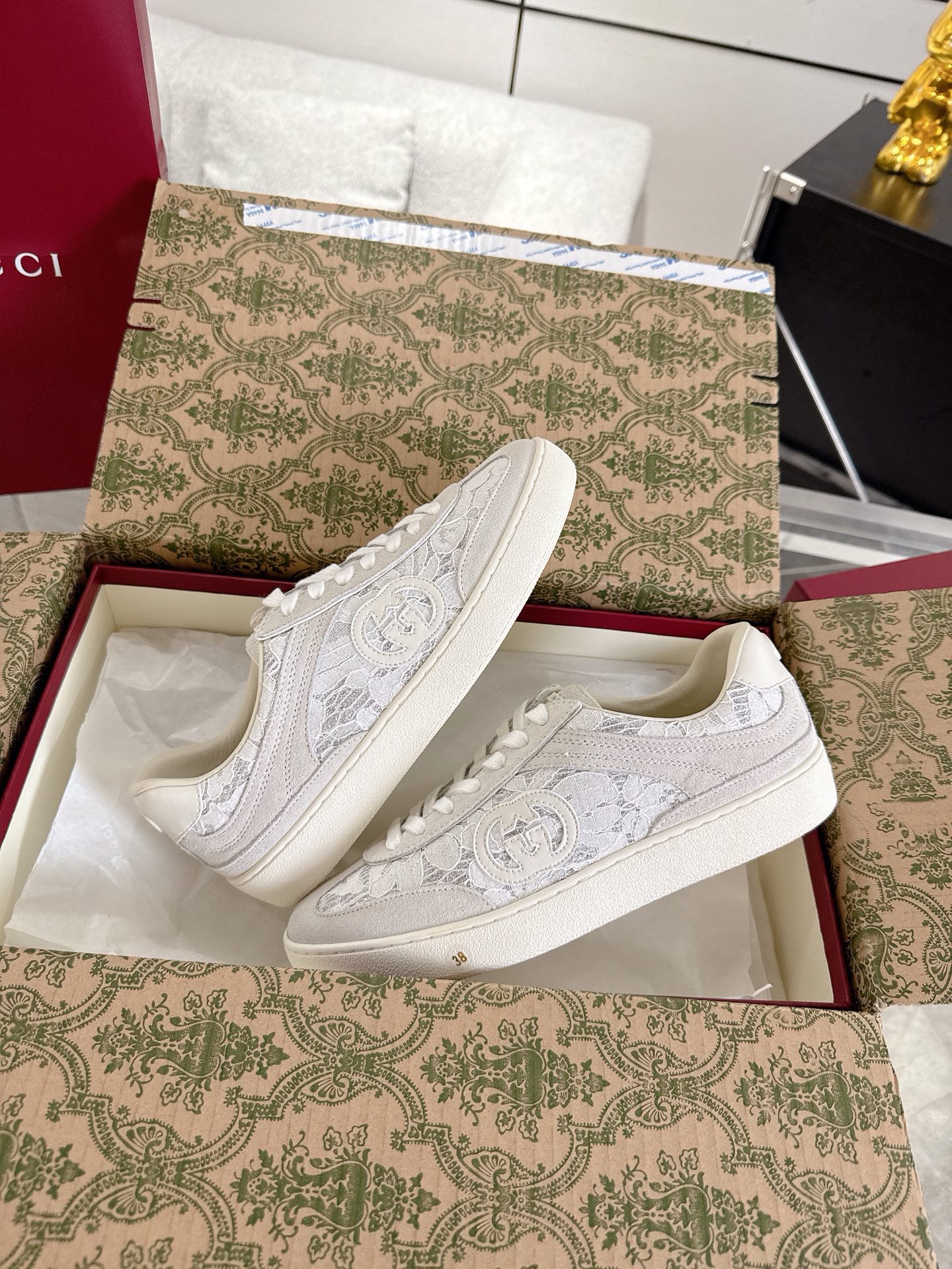 Gucci Women's Lace and Suede Sneakers with Interlocking G - White 5 i1747764878865 3449 0 3