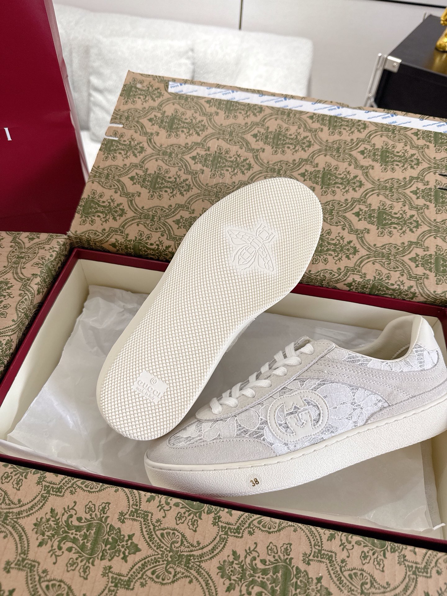 Gucci Women's Lace and Suede Sneakers with Interlocking G - White 10 i1747764884861 5207 0 8