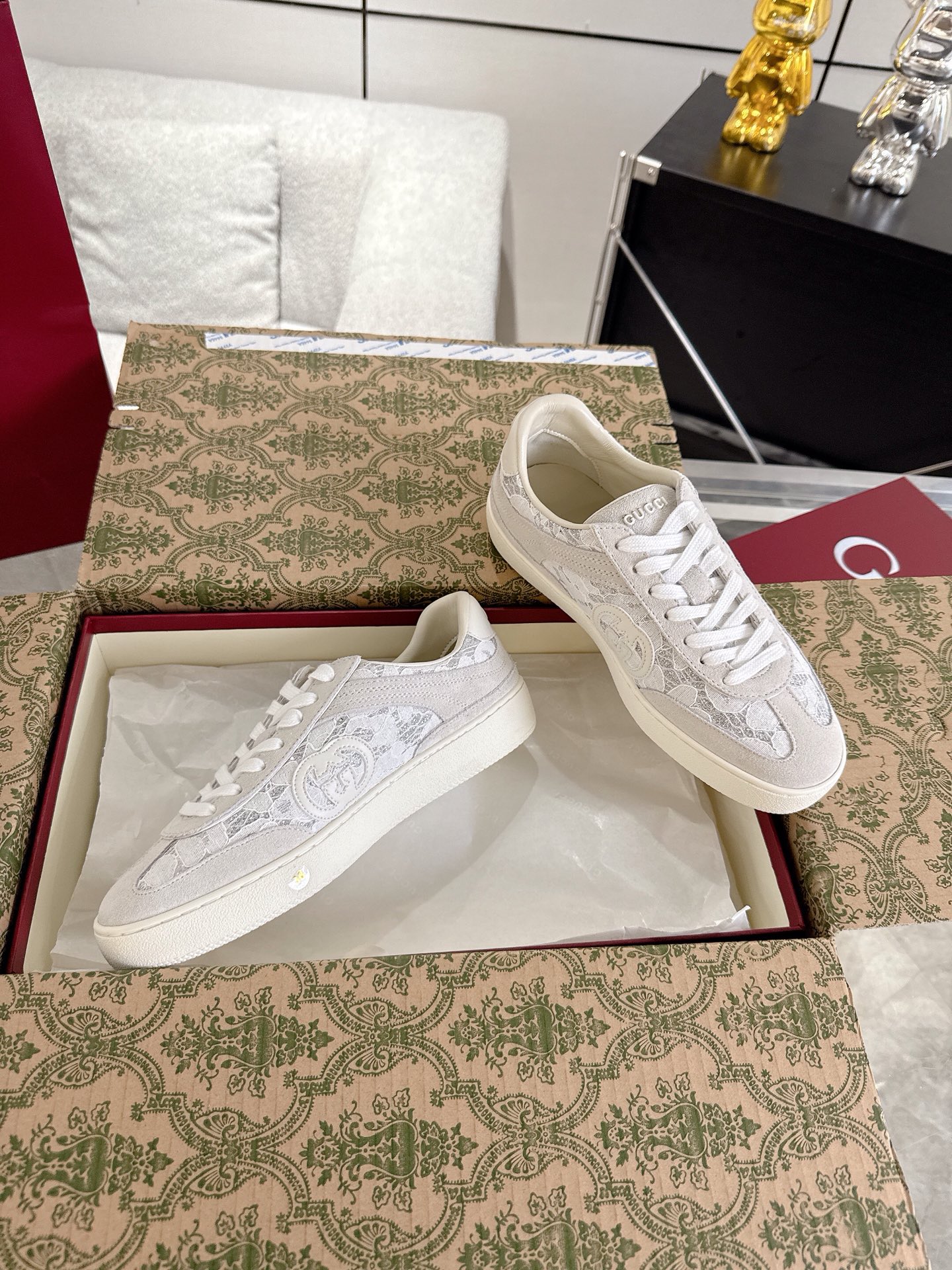 Gucci Women's Lace and Suede Sneakers with Interlocking G - White 6 i1747764884875 2080 0 4
