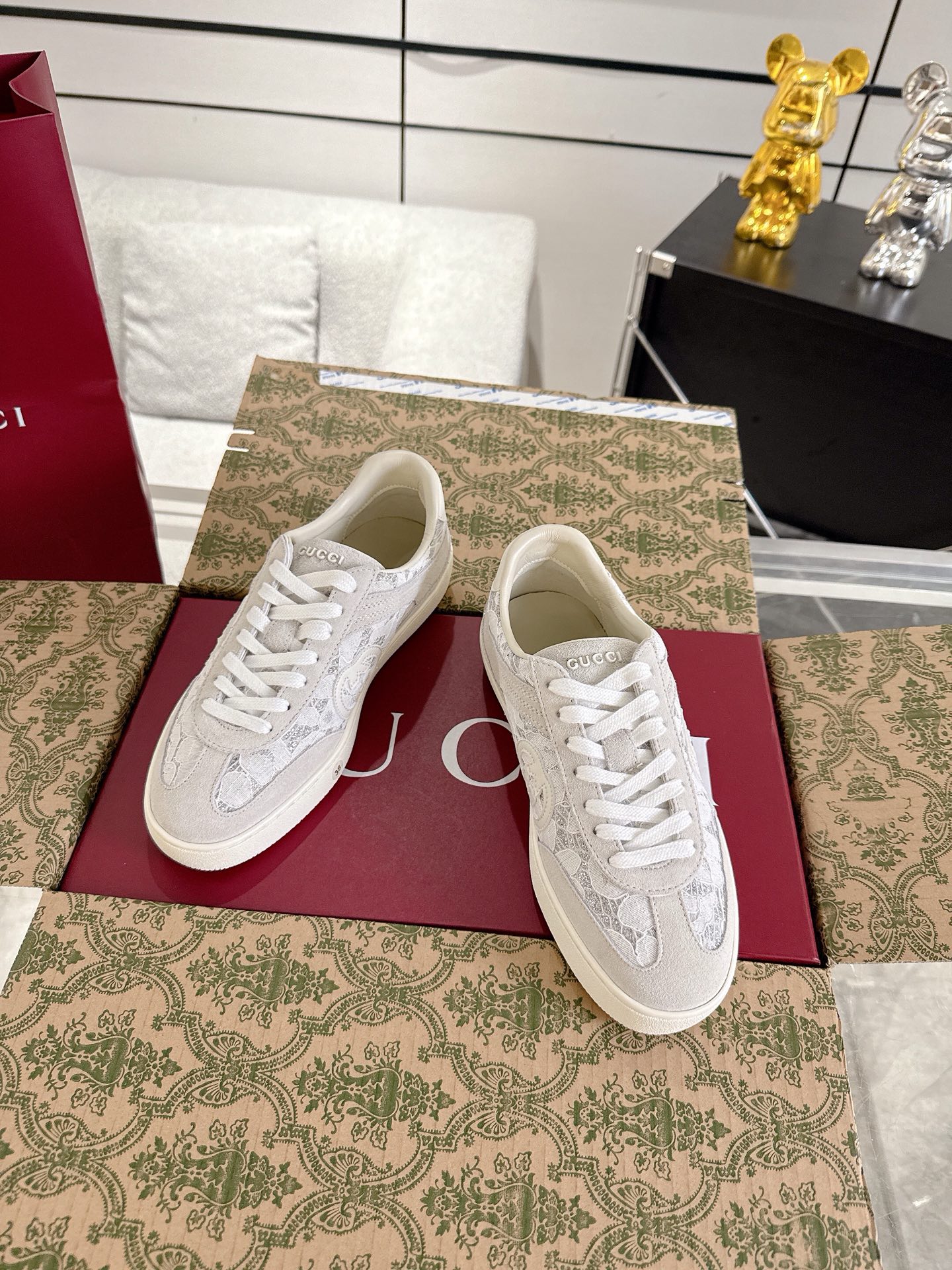Gucci Women's Lace and Suede Sneakers with Interlocking G - White 3 i1747764884911 1520 0 1