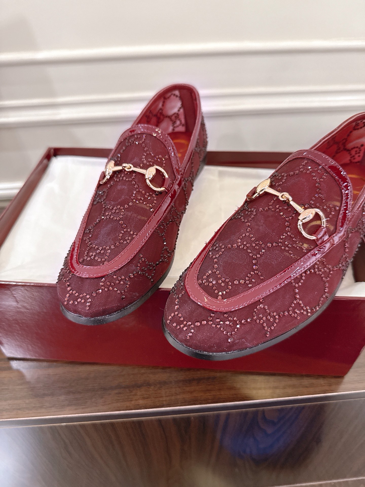 Gucci Jordaan Loafer - Women's Burgundy Heeled Horsebit Shoes 8 i1752079537724 1113 0 7