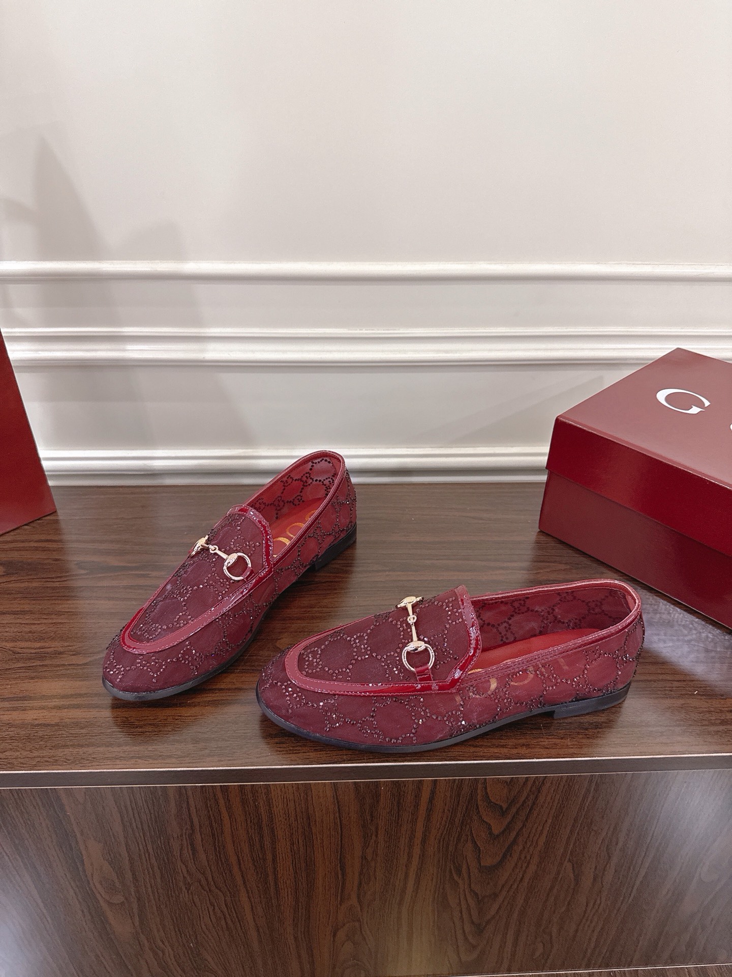 Gucci Jordaan Loafer - Women's Burgundy Heeled Horsebit Shoes 5 i1752079538254 3496 0 4