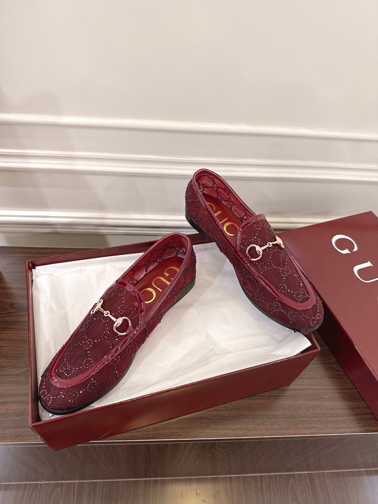 Gucci Jordaan Loafer - Women's Burgundy Heeled Horsebit Shoes 6 i1752079542689 5387 0 5