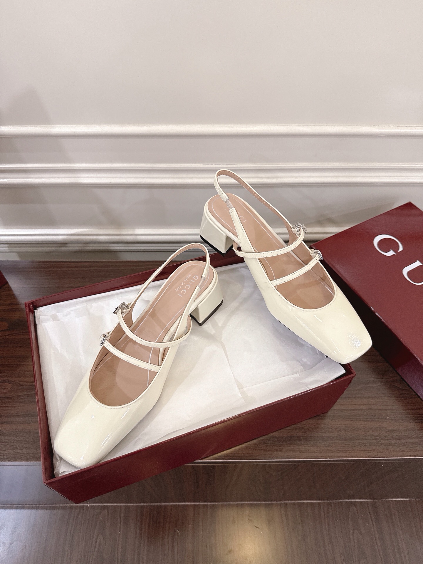 Gucci Women's Mary Jane Slingback Heels Patent Leather Ivory Size 35-42 7 i1752081498011 1535 0 5