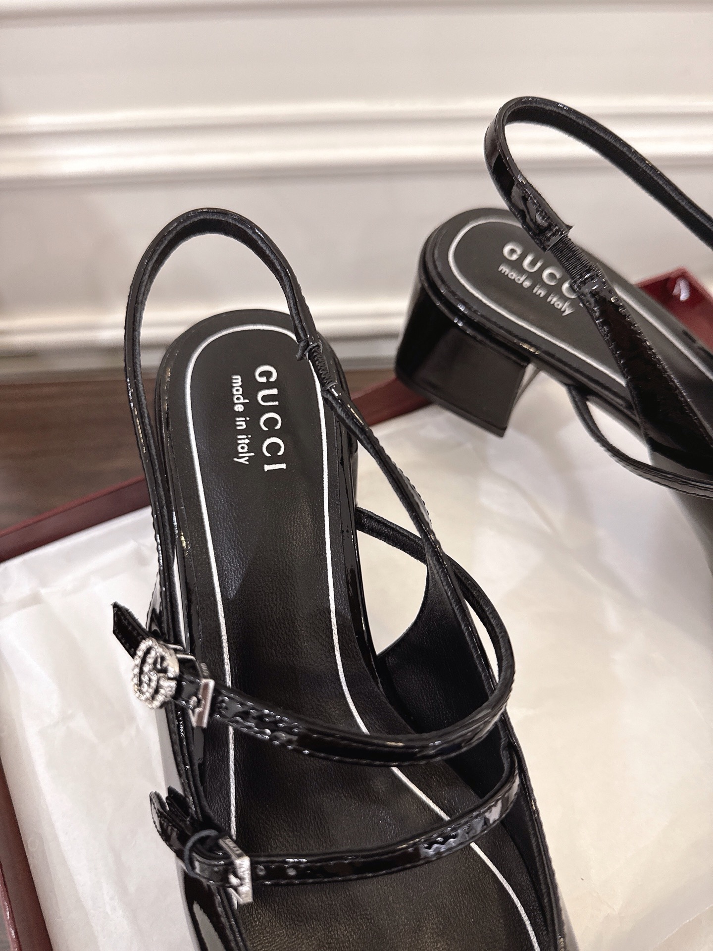 Gucci Women's Slingback Pumps Patent Leather Square Toe Heels Shoes 8 i1752082070666 7912 0 6