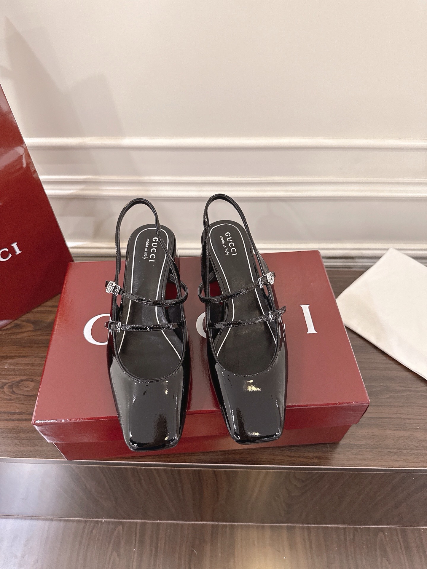 Gucci Women's Slingback Pumps Patent Leather Square Toe Heels Shoes 2 i1752082070753 7823 0 0