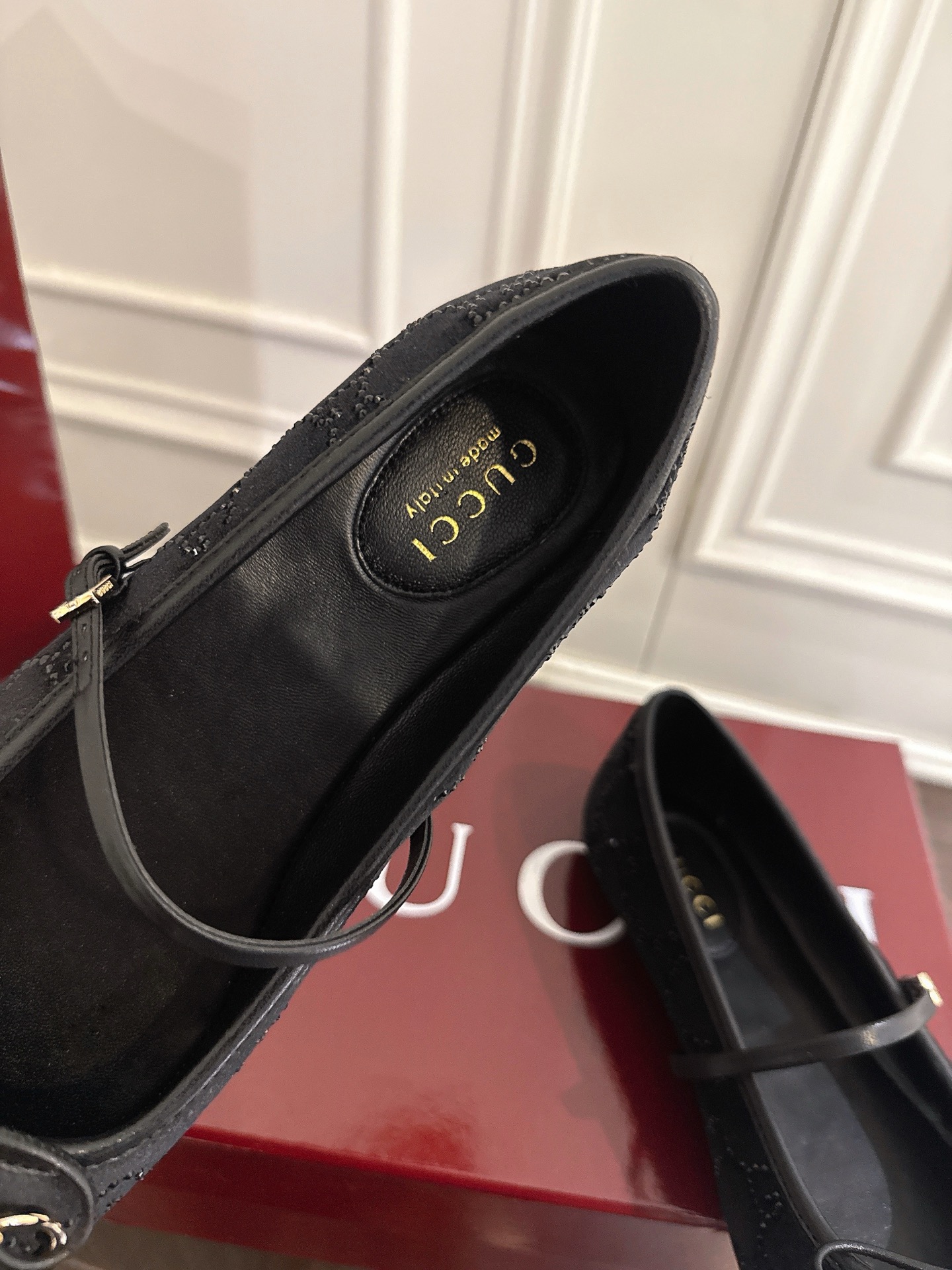 Gucci horsebit系列天鹅绒GG水钻芭蕾舞鞋