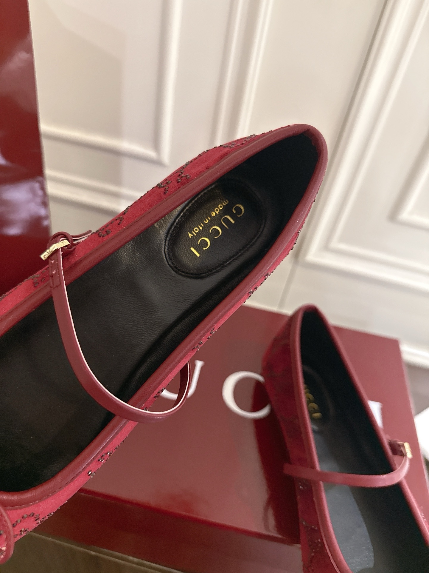 Gucci horsebit系列天鹅绒GG水钻芭蕾舞鞋