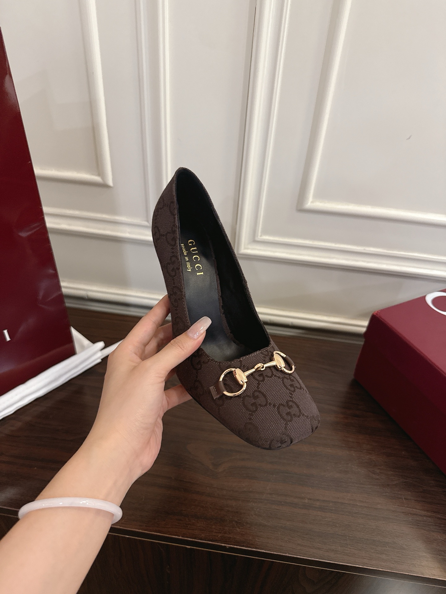Gucci Signora系列饰马衔扣方头高跟鞋
