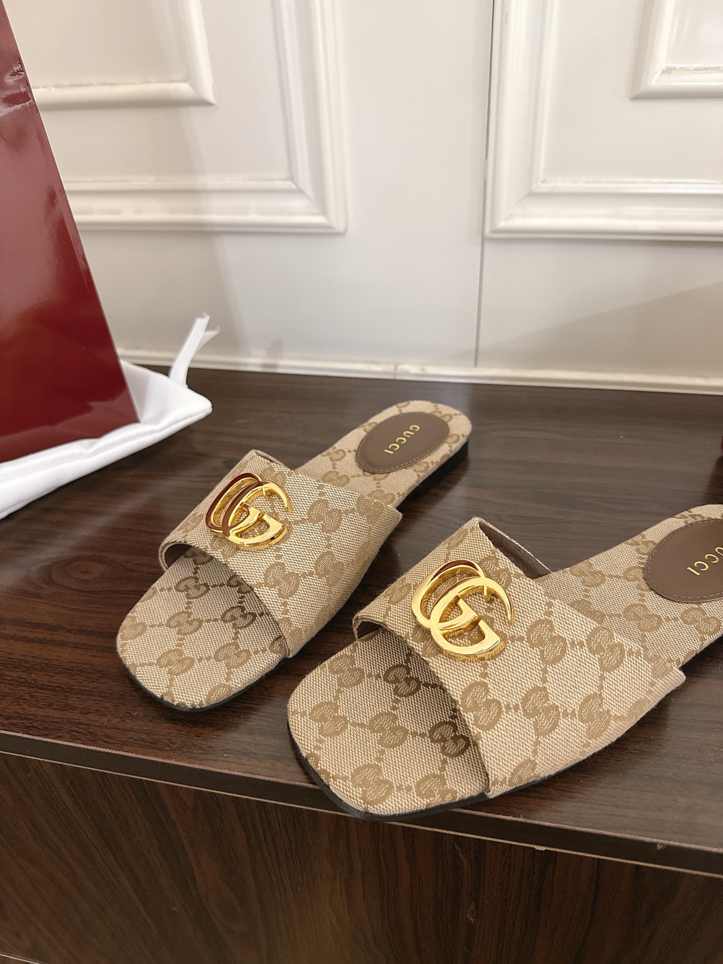 Gucci Interlocking G GG Canvas Slide Sandals