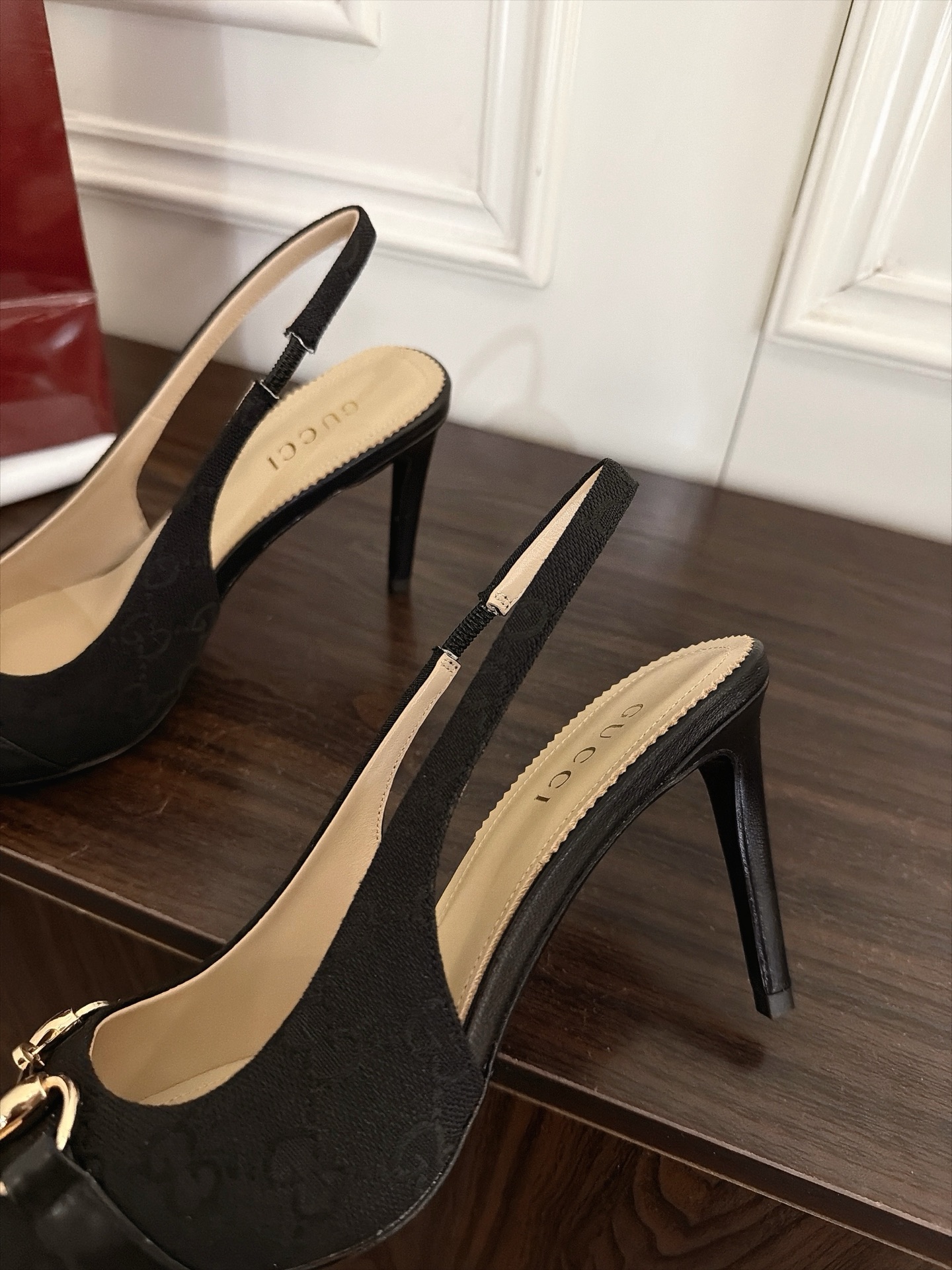 Gucci Black GG Horsebit Pointed Slingback Pumps