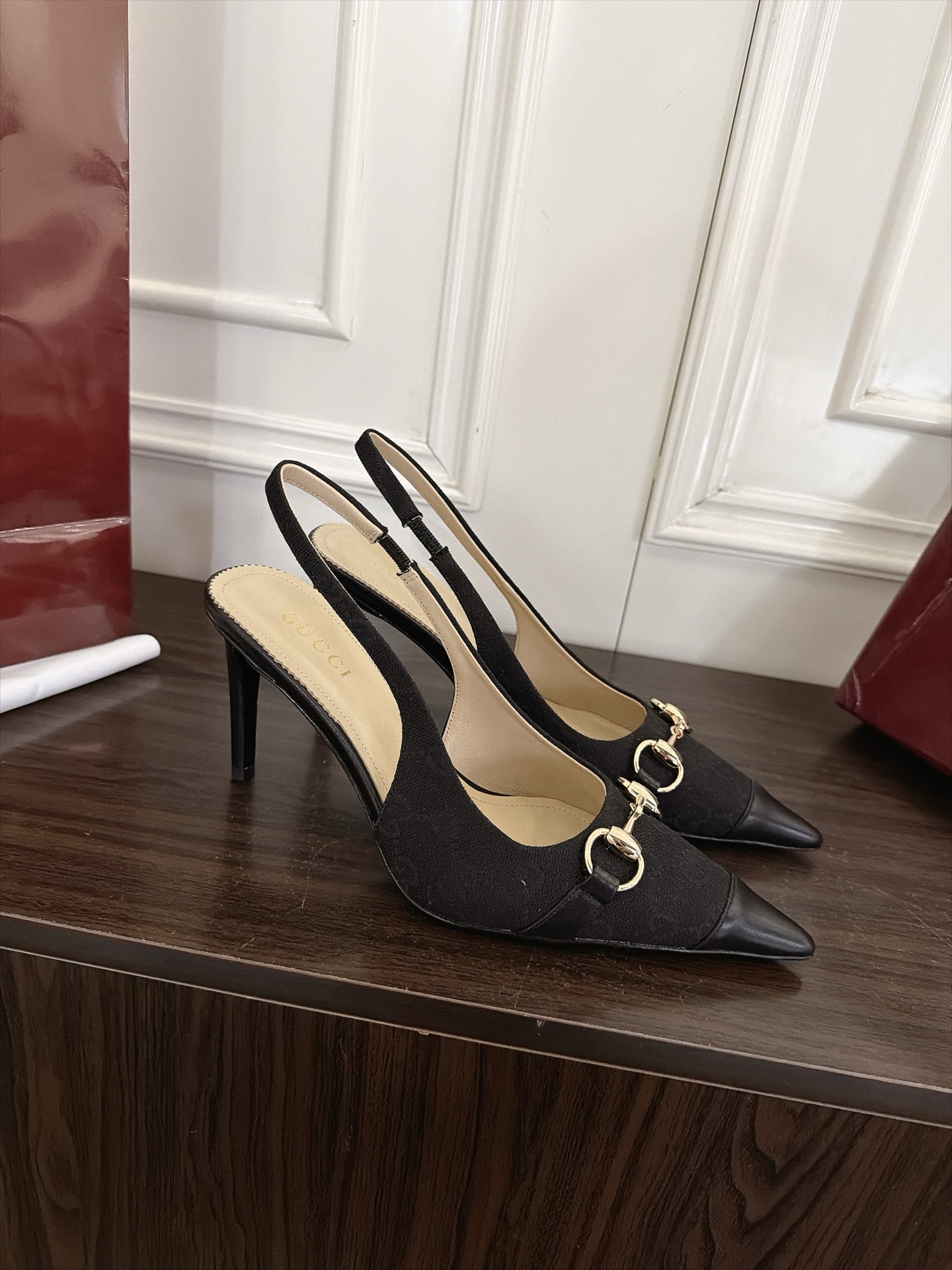 Gucci Black GG Horsebit Pointed Slingback Pumps