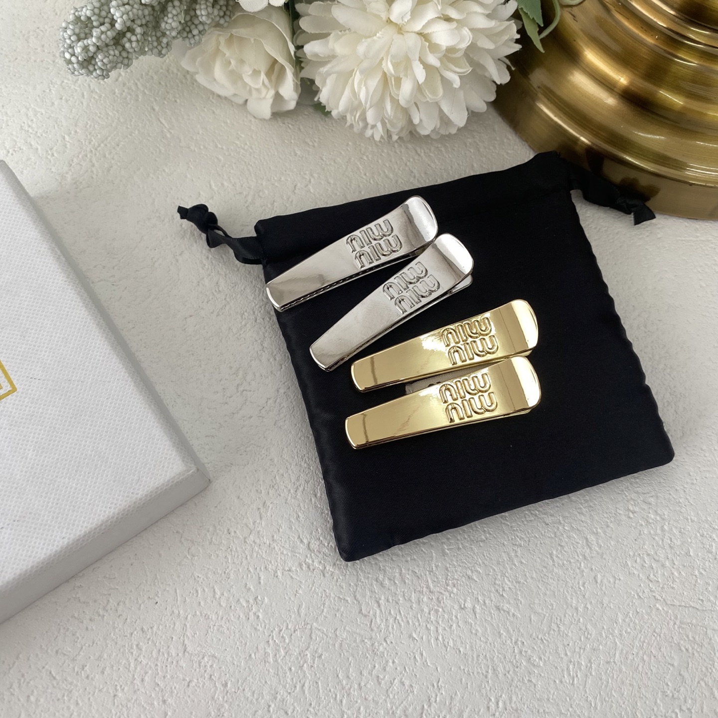 Miu Miu Matelassé Leather Hair Pin: Quilted Pattern with Mini Logo Charm 15 i1761973858588 8025 0 8