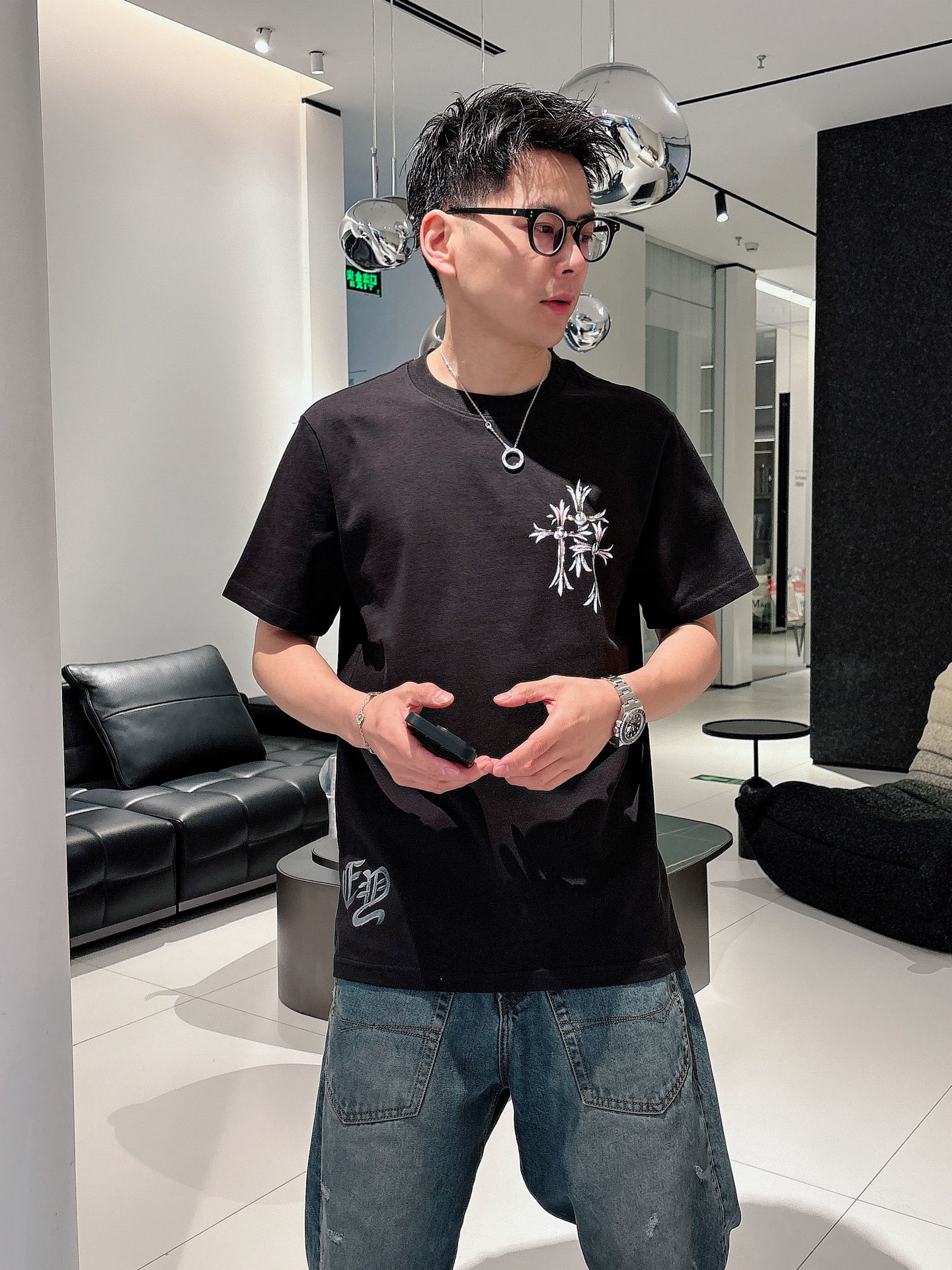 Chrome Hearts Men's Black Cotton T-Shirt With Cross Logo, Casual Style 3 i1740734735946 2048 0 0