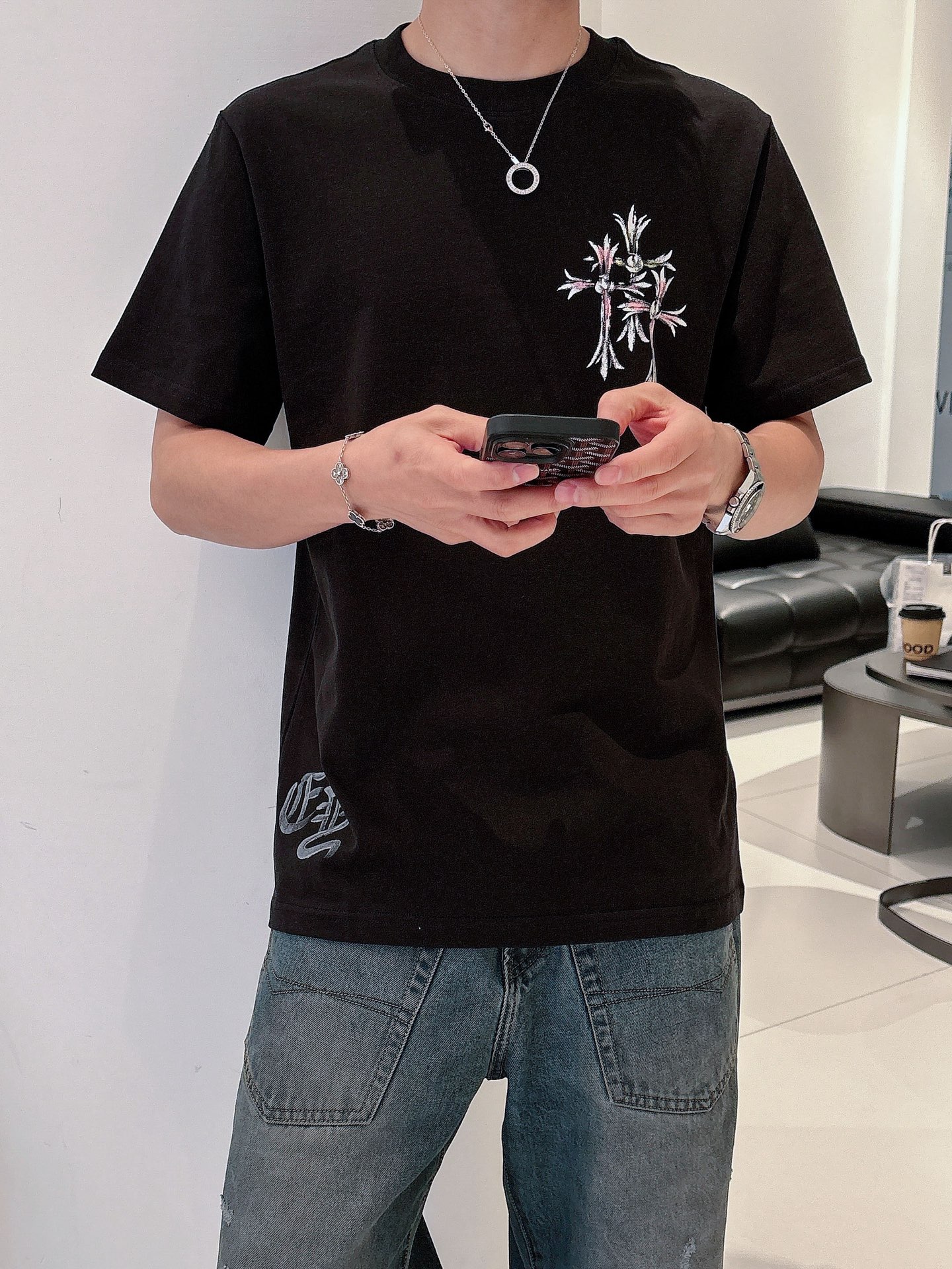 Chrome Hearts Men's Black Cotton T-Shirt With Cross Logo, Casual Style 1 i1740734737442 4847 0 2