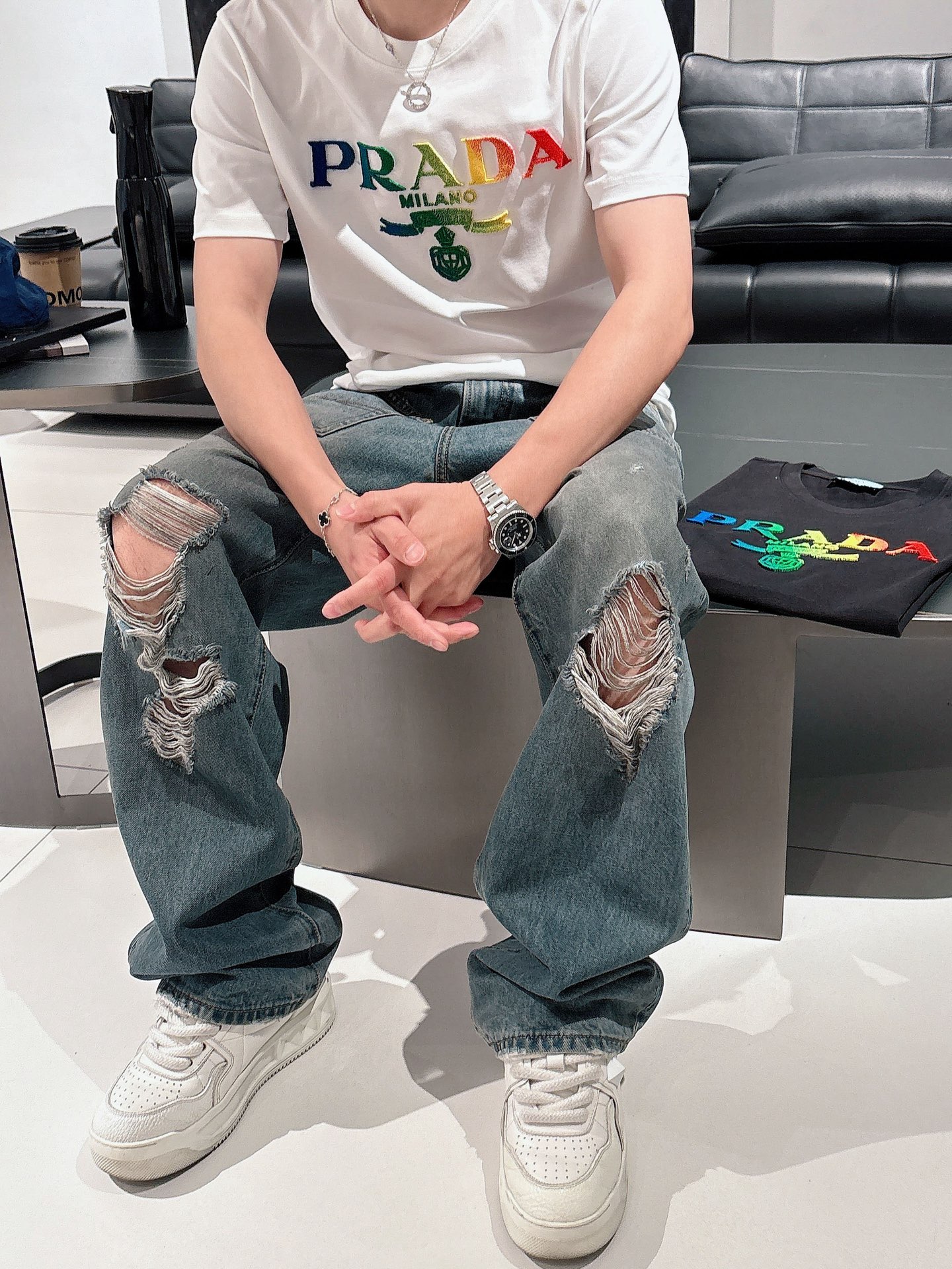 Prada Milano Logo T-Shirt - Comfortable Cotton Tee for Men, Casual Style 6 i1740736410066 6338 0 5