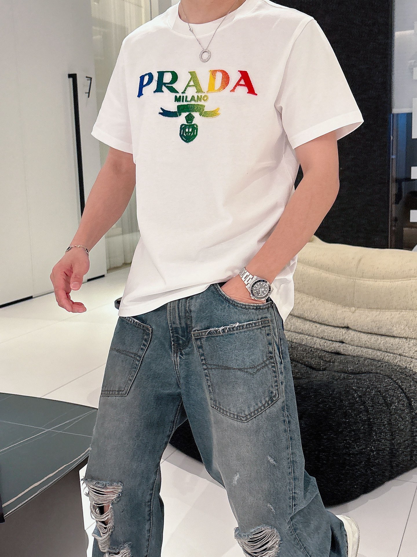 Prada Milano Logo T-Shirt - Comfortable Cotton Tee for Men, Casual Style 2 i1740736412303 1946 0 1