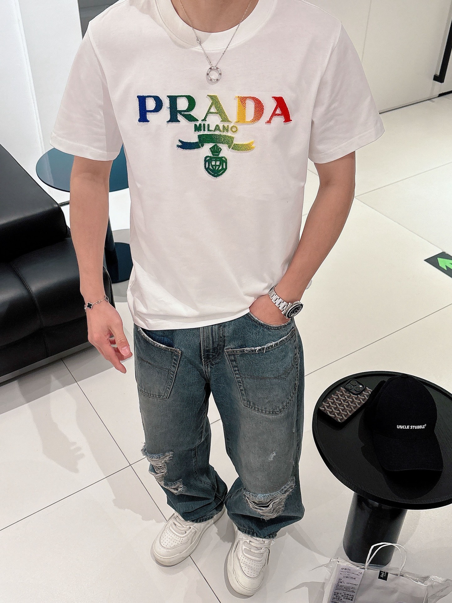 Prada Milano Logo T-Shirt - Comfortable Cotton Tee for Men, Casual Style 7 i1740736412347 10 0 6