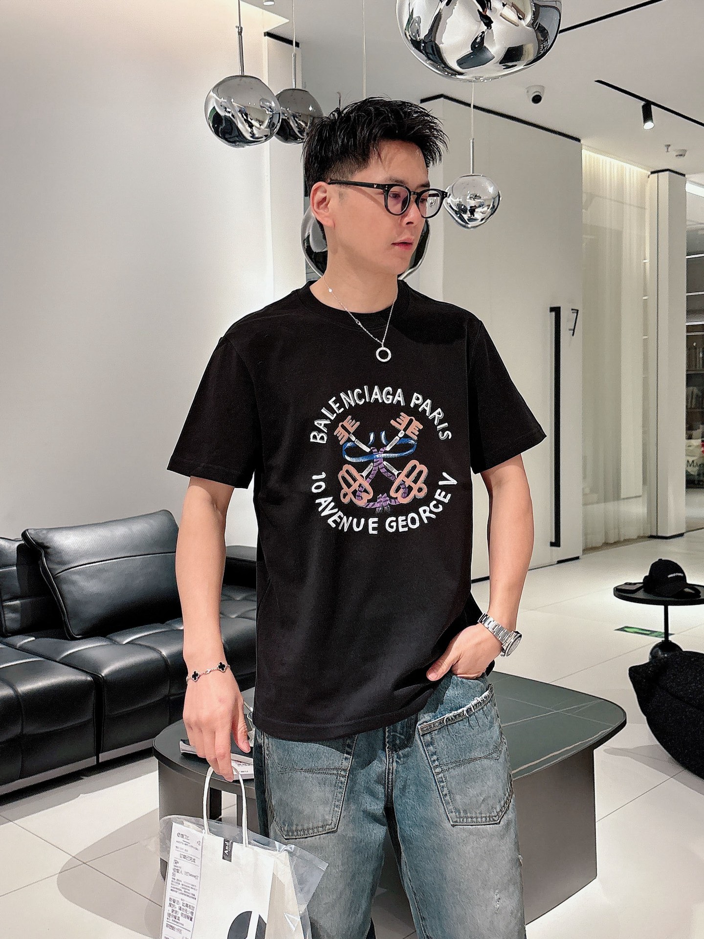 Balenciaga Men's Black Cotton T-Shirt with Graphic Logo Print 1 i1740736436121 4876 0 0