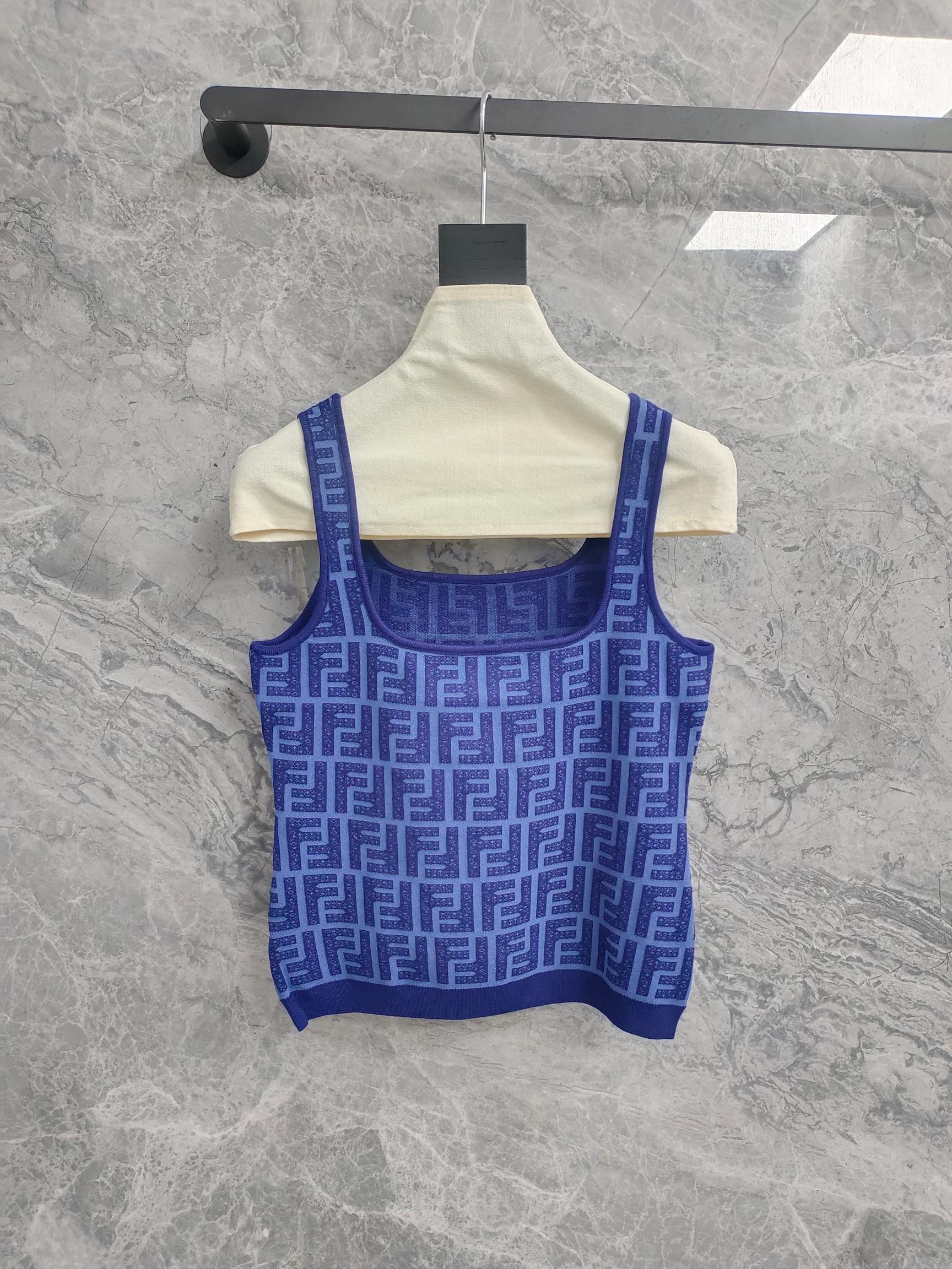 Fendi Women's Blue Sleeveless Top Fashionable All-Over Logo Design
