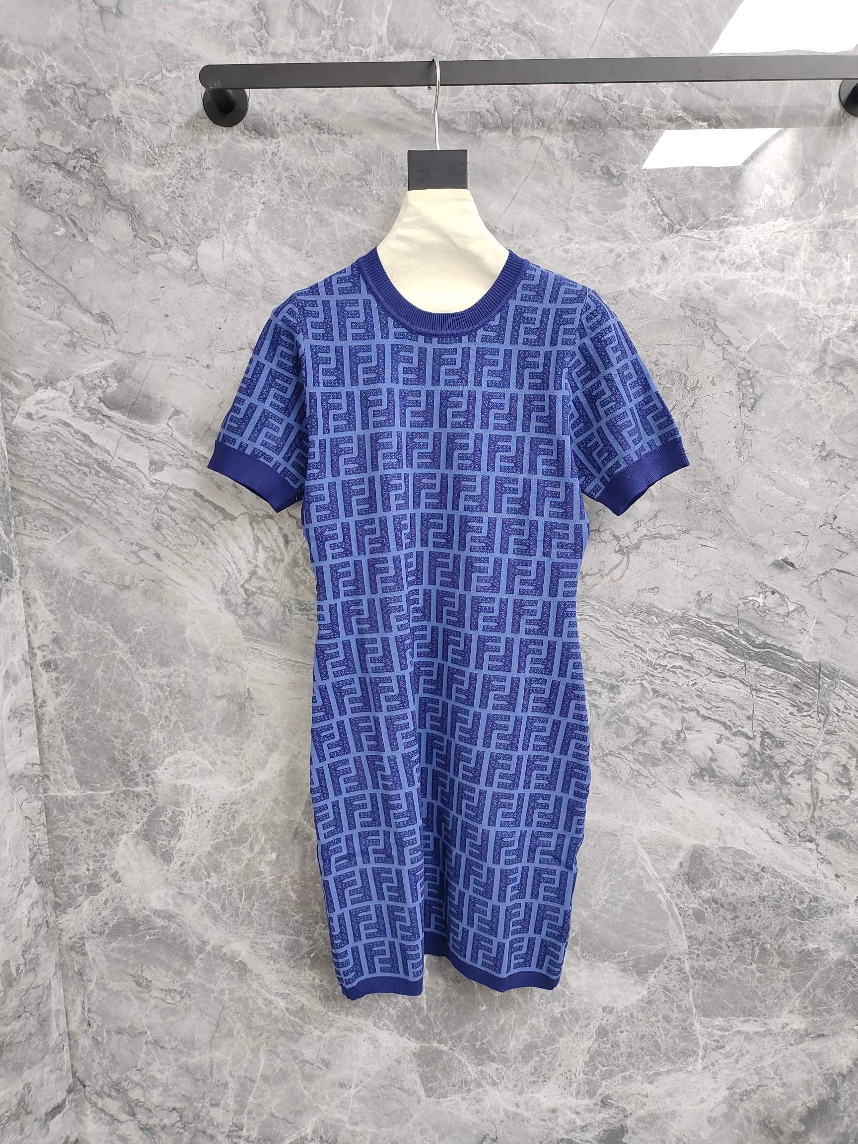 Fendi Women's Blue Knit Dress with Iconic Pattern - Elegant and Comfortable