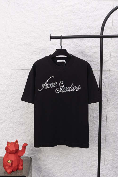 Acne Studios Camiseta Casual de Manga Corta con Logo de Diamantes de Imitación 17 Acne Studios Camiseta Casual de Manga Corta con Logo de Diamantes de Imitación
