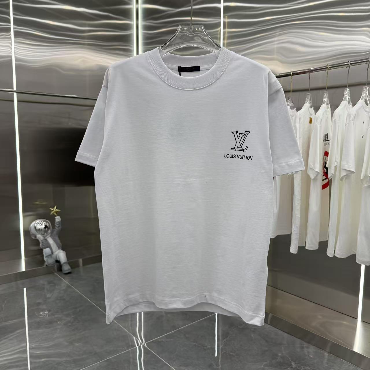 Louis Vuitton T-shirt met Logo - Luxe Katoen, Ronde Hals, Wit - Unisex