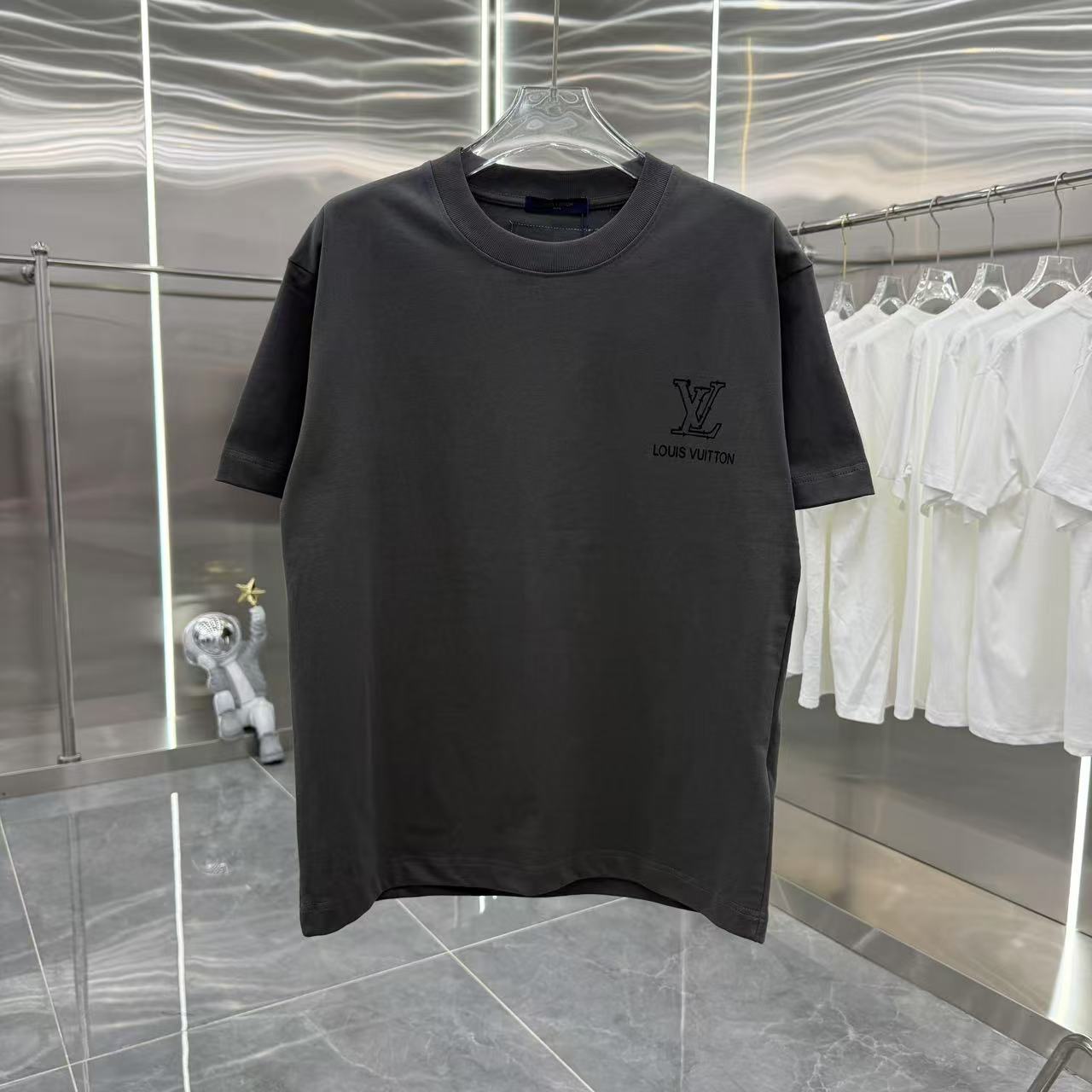 Louis Vuitton Camiseta de Manga Corta con Logo Bordado para Hombre y Mujer