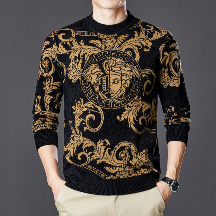 Versace Kleding Sweatshirts Geel Mannen Fluweel Wol Herfst/winter collectie Fashion