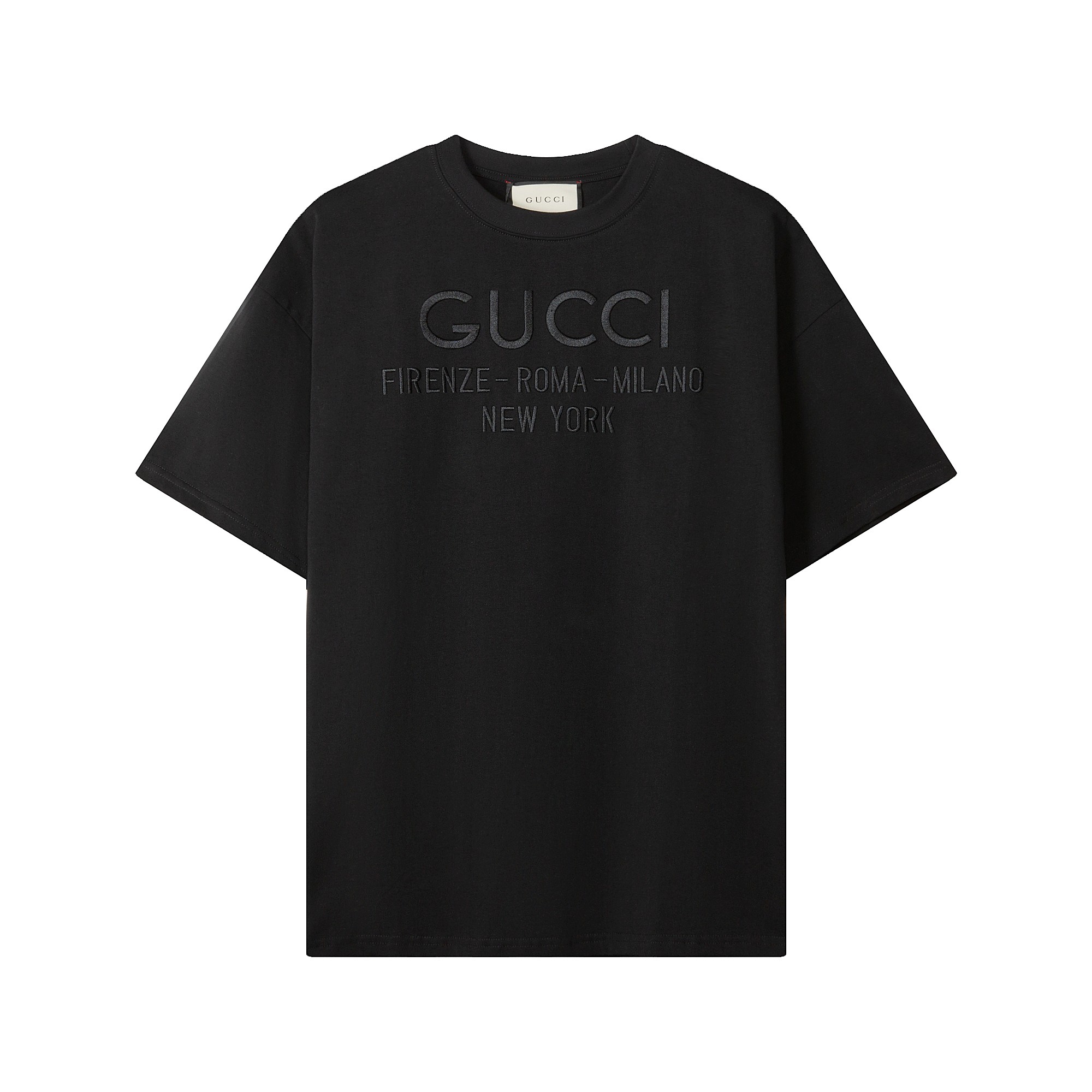 GUCCI 古驰纯色logo字母刺绣圆领短袖T恤 黑色/杏色