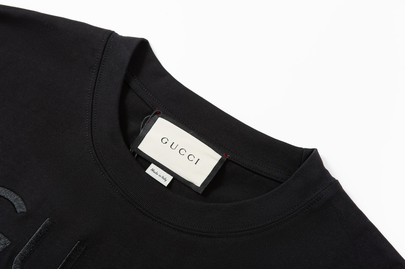 GUCCI 古驰纯色logo字母刺绣圆领短袖T恤 黑色/杏色