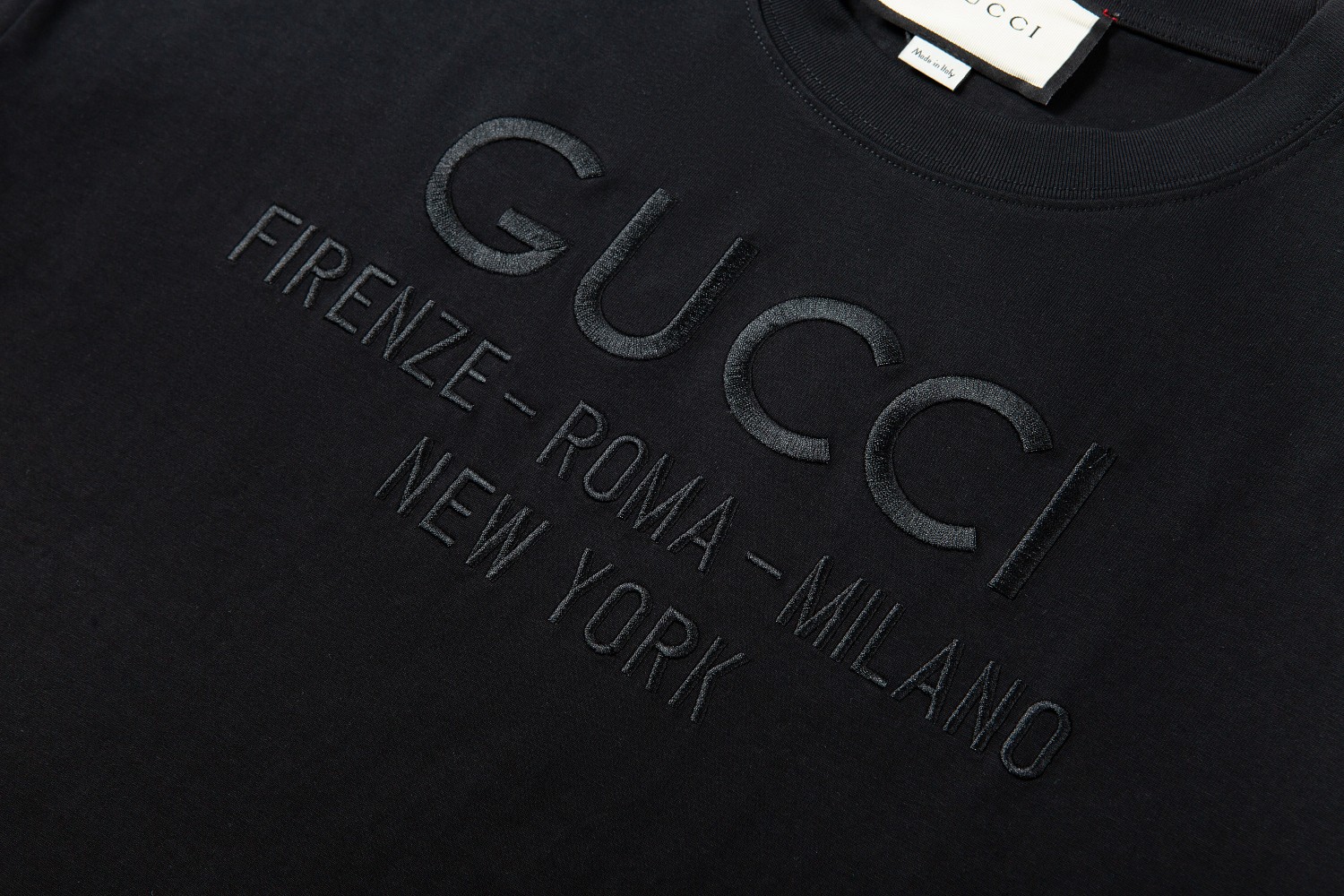 GUCCI 古驰纯色logo字母刺绣圆领短袖T恤 黑色/杏色