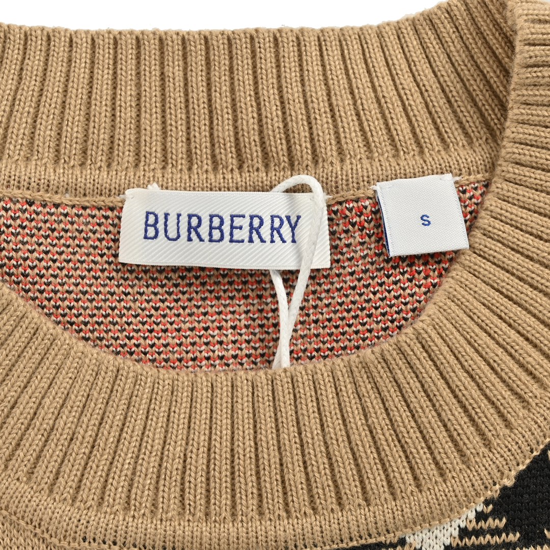 Burberry/巴宝莉 24Fw 斜格纹圆领针织毛衣经典针织条纹毛衣