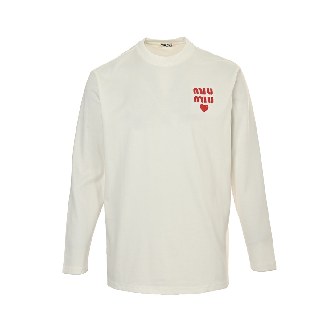 MiuMiu/缪缪 24ss 胸口logo爱心贴布刺绣长袖T恤