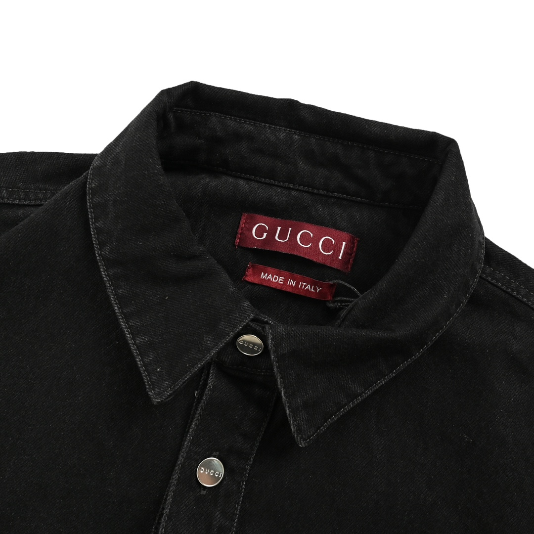 Gucci/古驰 24Fw 贴布刺绣水洗牛仔衬衫外套 经典休闲牛仔衬衫剪裁