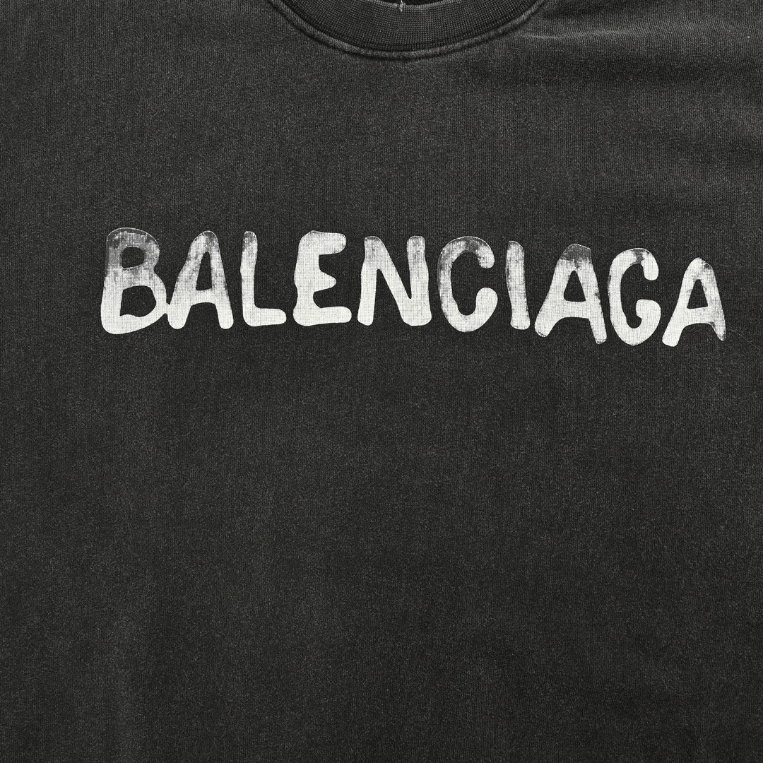 Balenciaga/巴黎世家 24Fw 双B字母印花水洗圆领卫衣