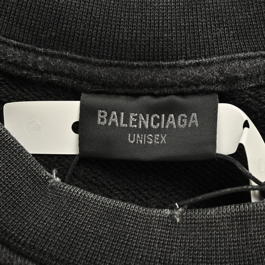 Balenciaga/巴黎世家 24Fw 双B字母印花水洗圆领卫衣