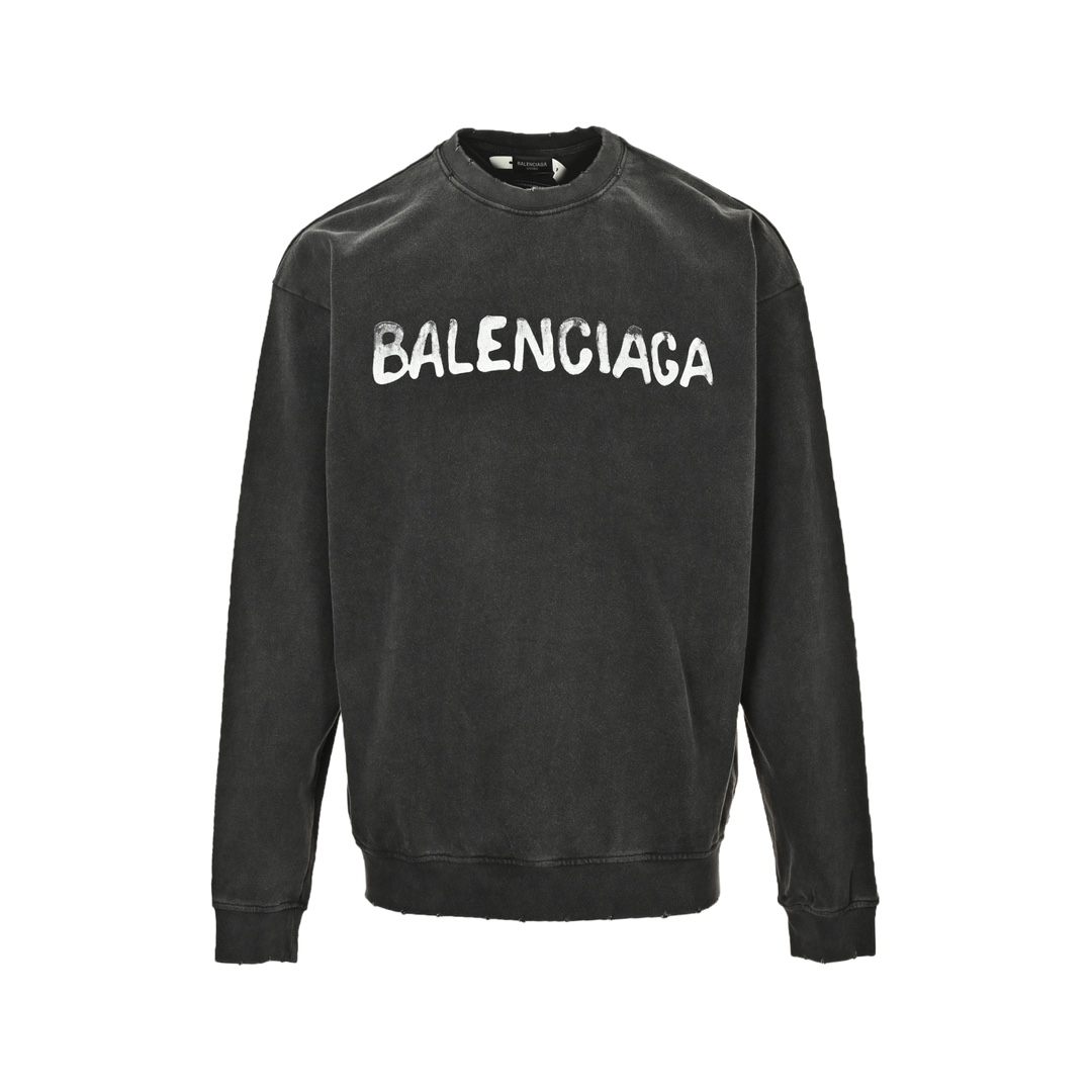 Balenciaga/巴黎世家 24Fw 双B字母印花水洗圆领卫衣