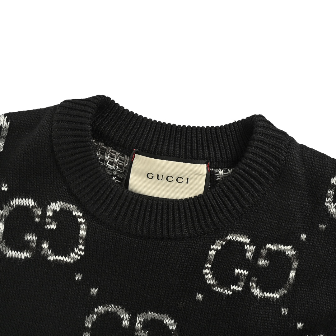 Gucci/古驰 24Fw 经典双G互扣提花圆领毛衣