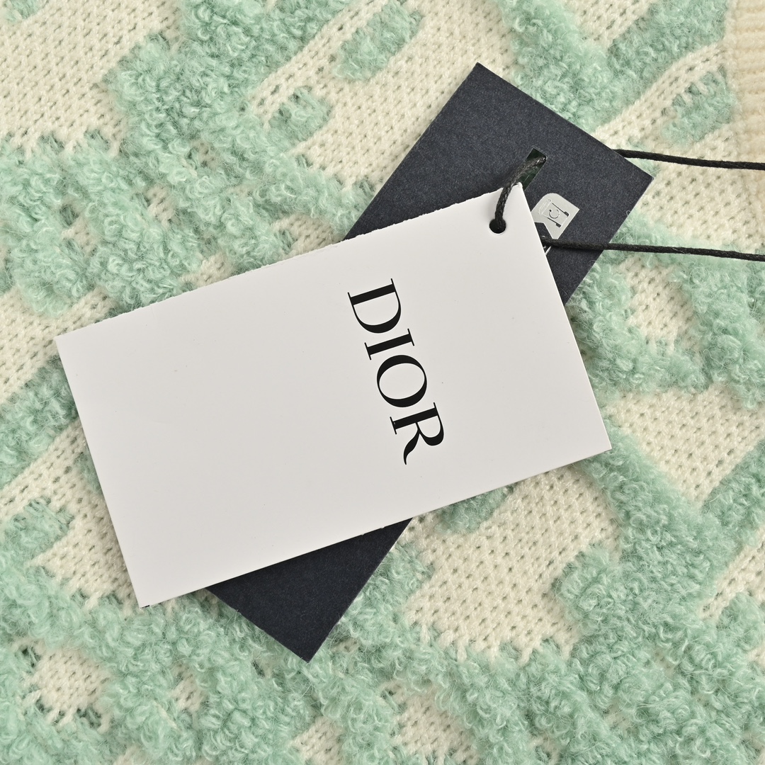 Dior/迪奥 24Fw 重工满幅CD提花袖肩斜拉链毛衣 蓝色浅绿色