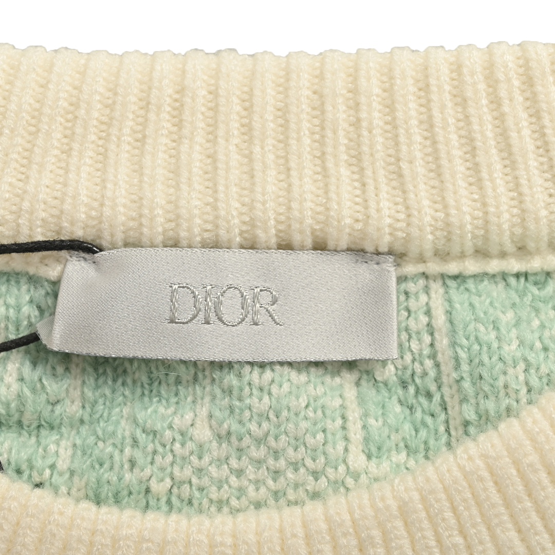 Dior/迪奥 24Fw 重工满幅CD提花袖肩斜拉链毛衣 蓝色浅绿色