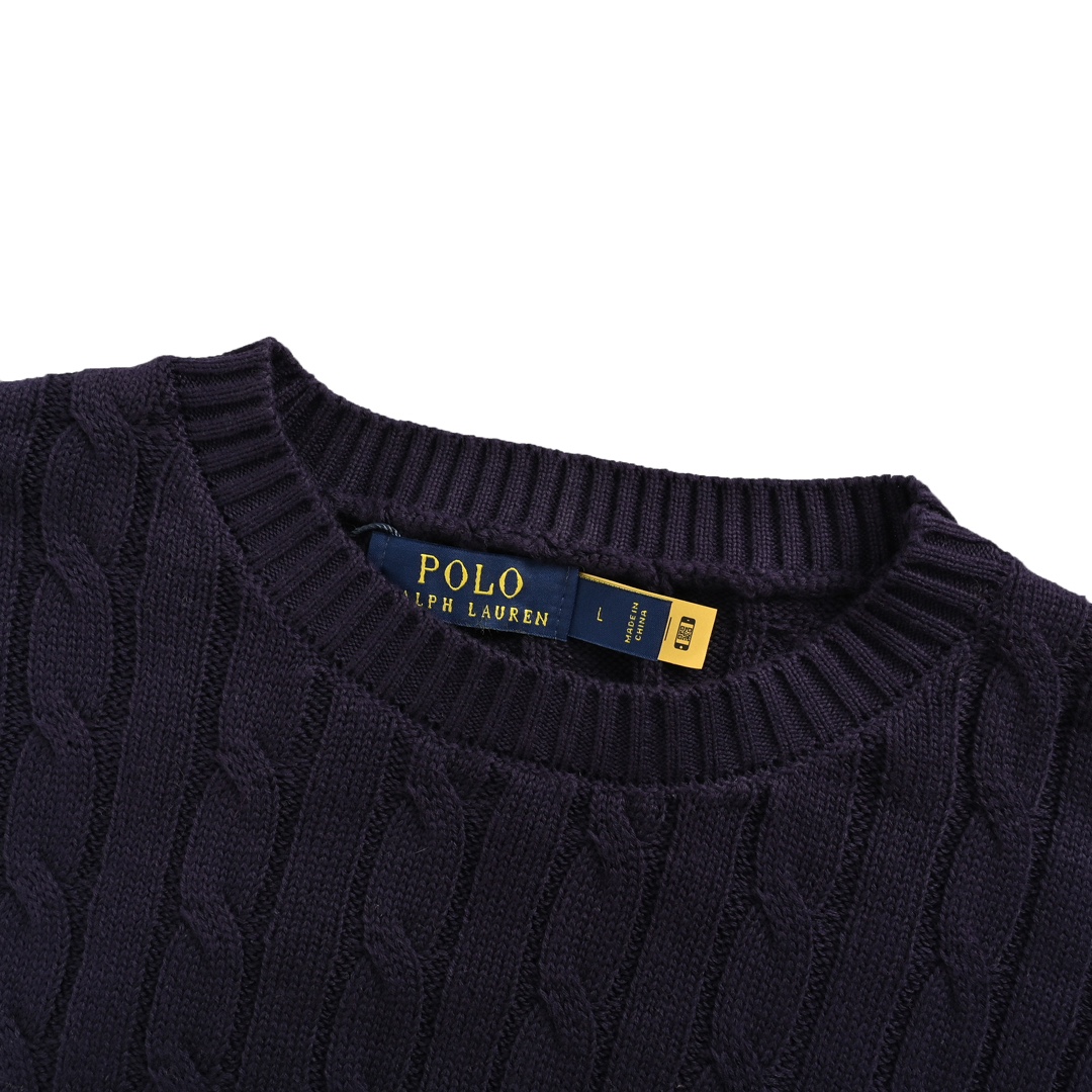 Ralph Lauren/拉夫劳伦 25Fw 绞花粗针混纺圆领毛衣藏青色 卡其色 灰色 白色