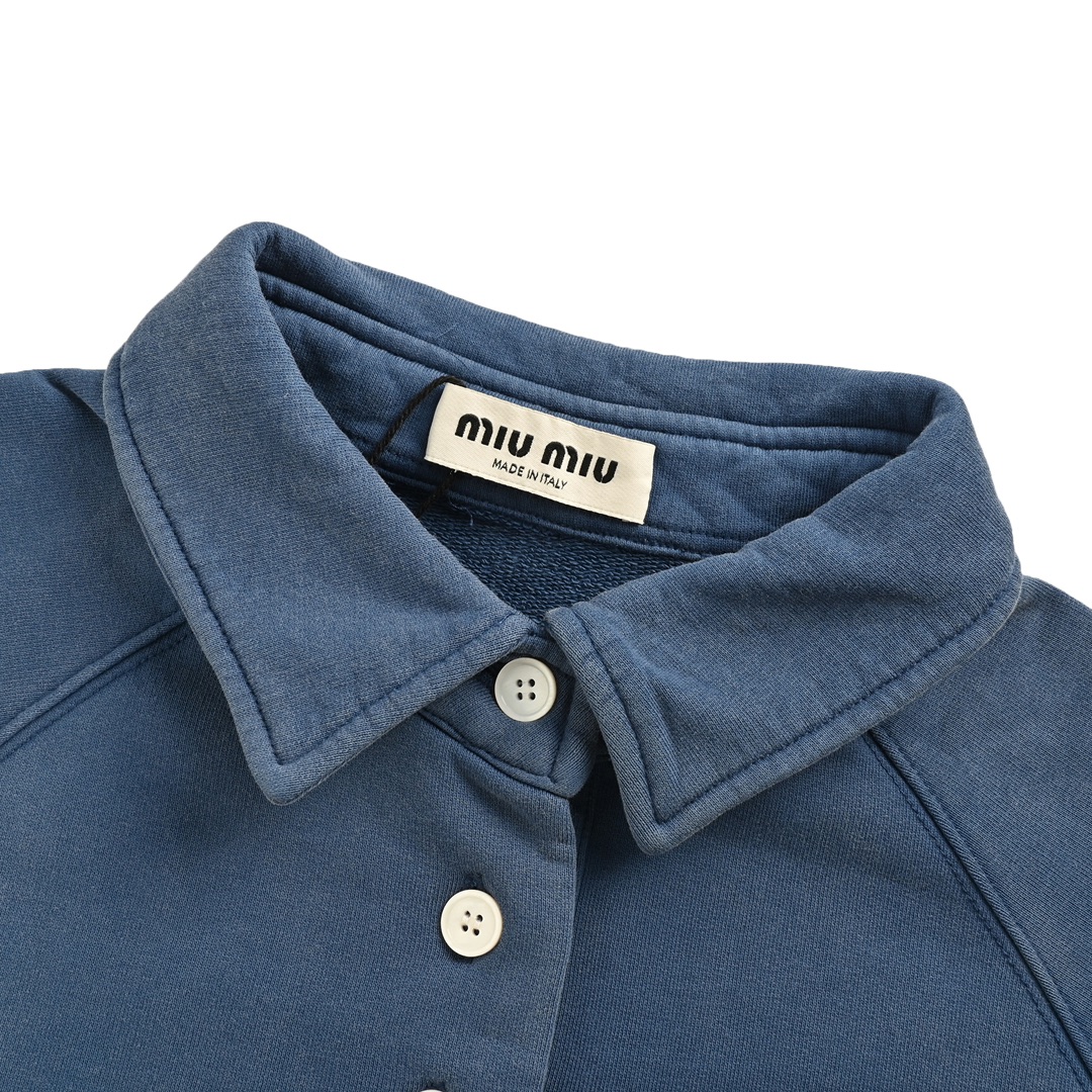 MiuMiu/缪缪 贴布绣做旧刺绣Polo领卫衣