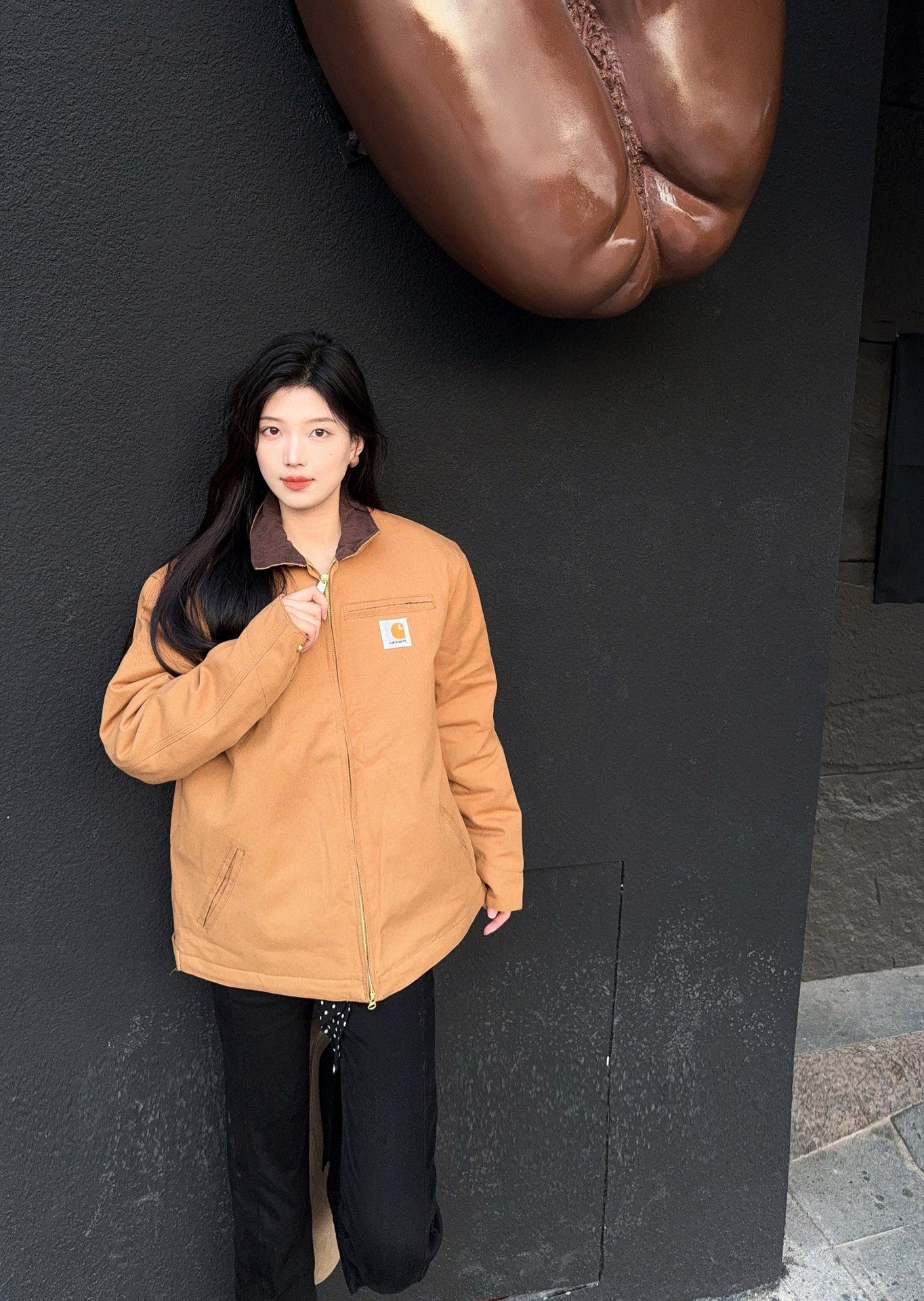 #Carhartt WIP卡哈特复古特律工装灯芯绒领棉服夹克上身效果