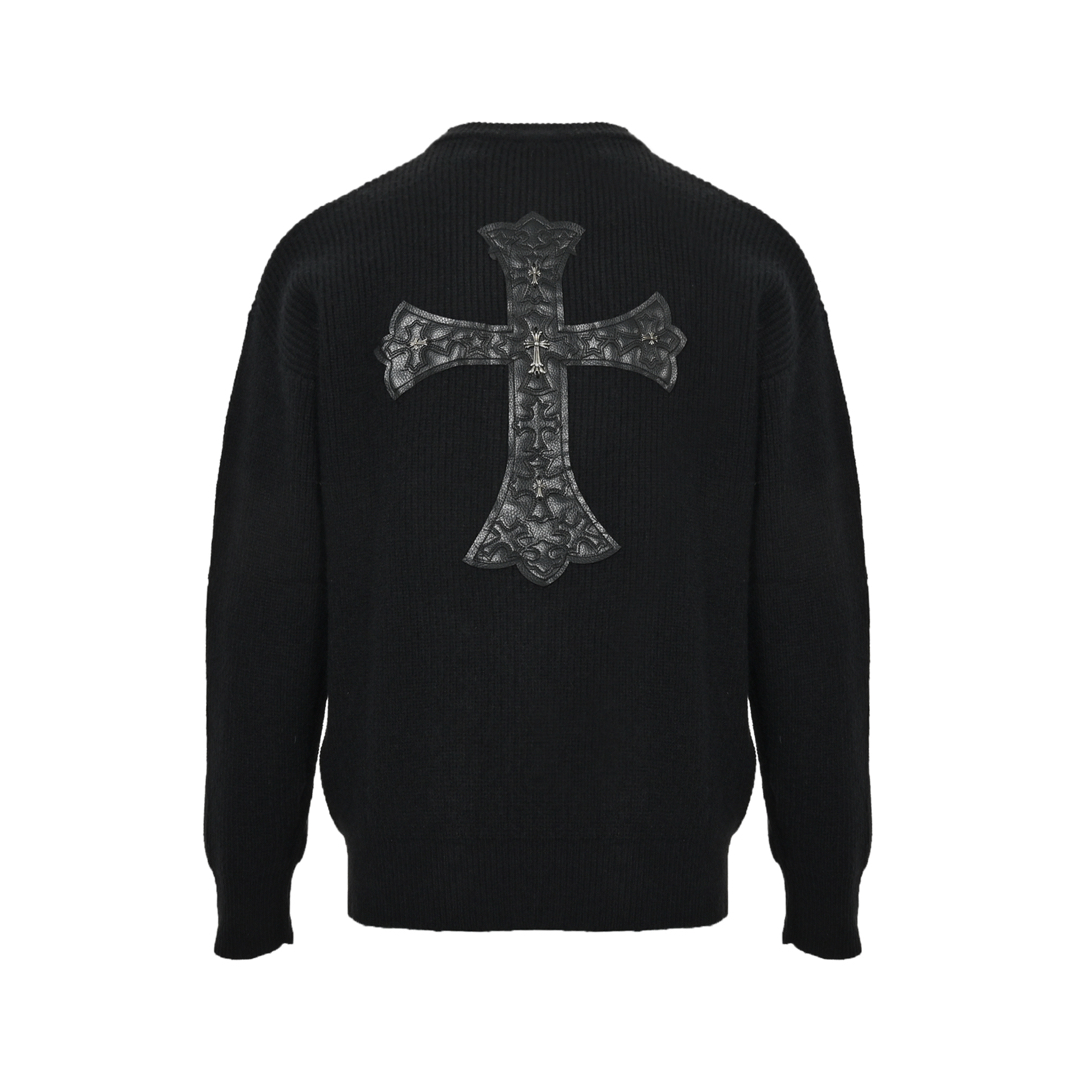 Chrome Hearts/克罗心 24Fw 金属梵文贴皮十字架圆领毛衣