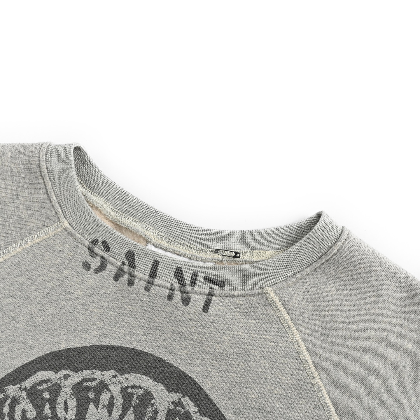 SAINT MICHAEL 24FW 伊丽莎白女王做旧印花圆领卫衣