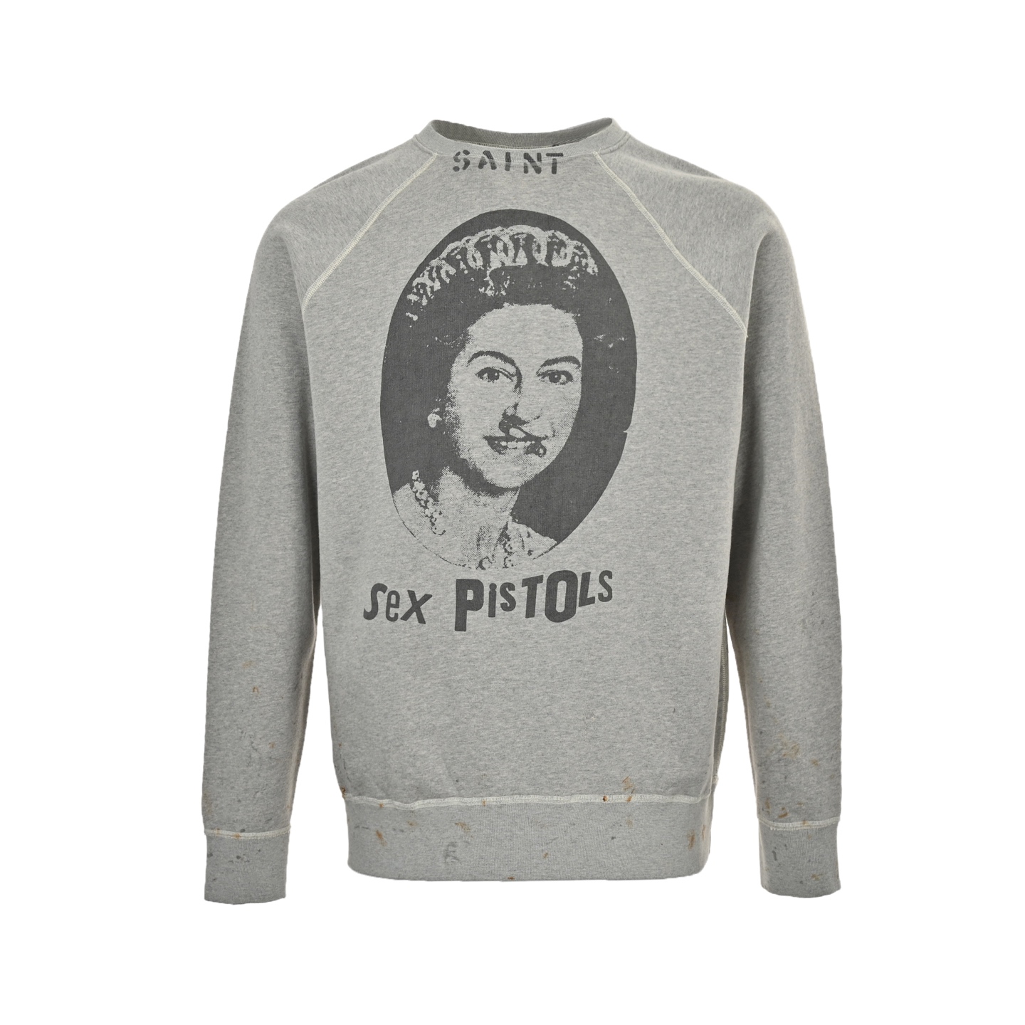 SAINT MICHAEL 24FW 伊丽莎白女王做旧印花圆领卫衣