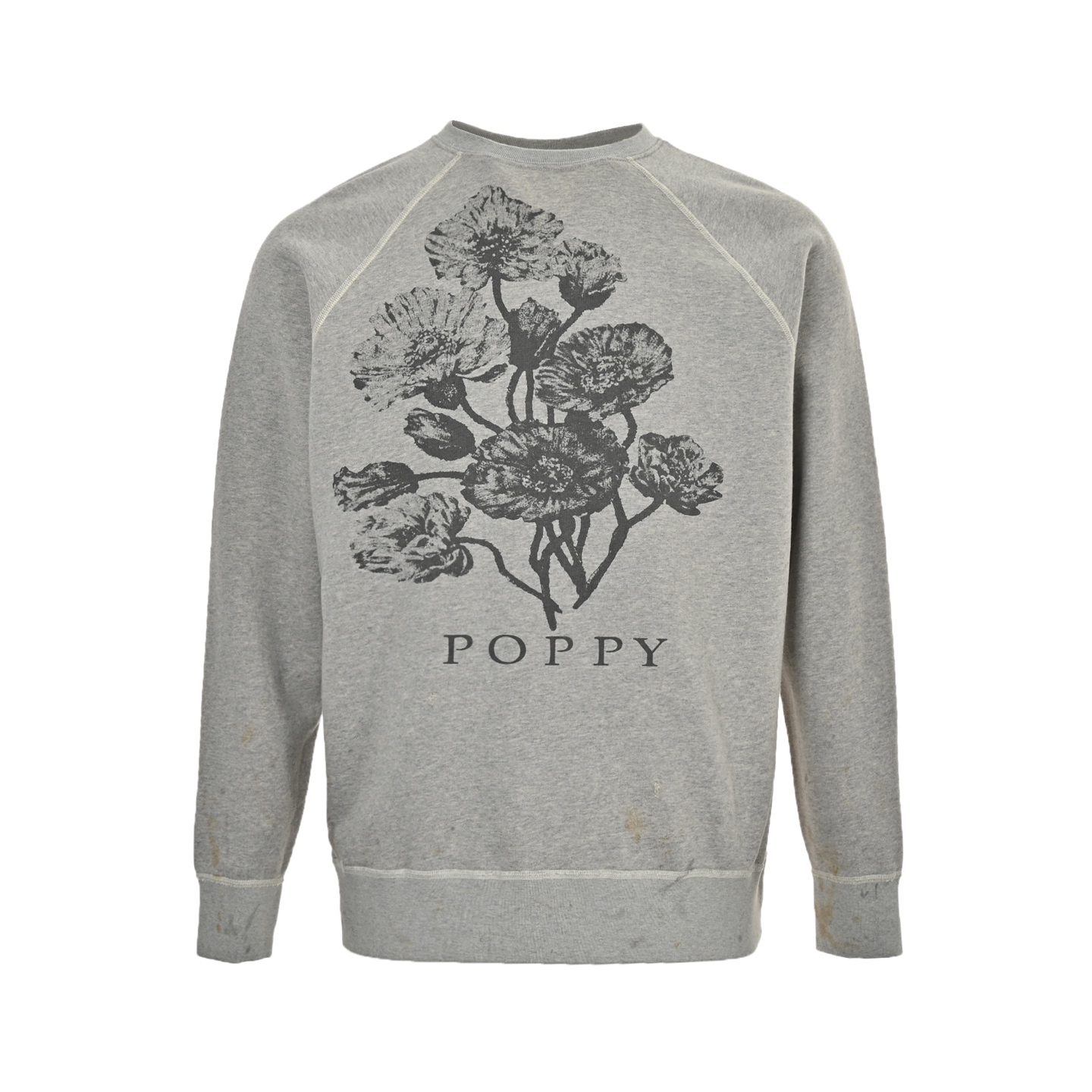 SAINT MICHAEL 24FW POPPY花卉做旧印花圆领卫衣